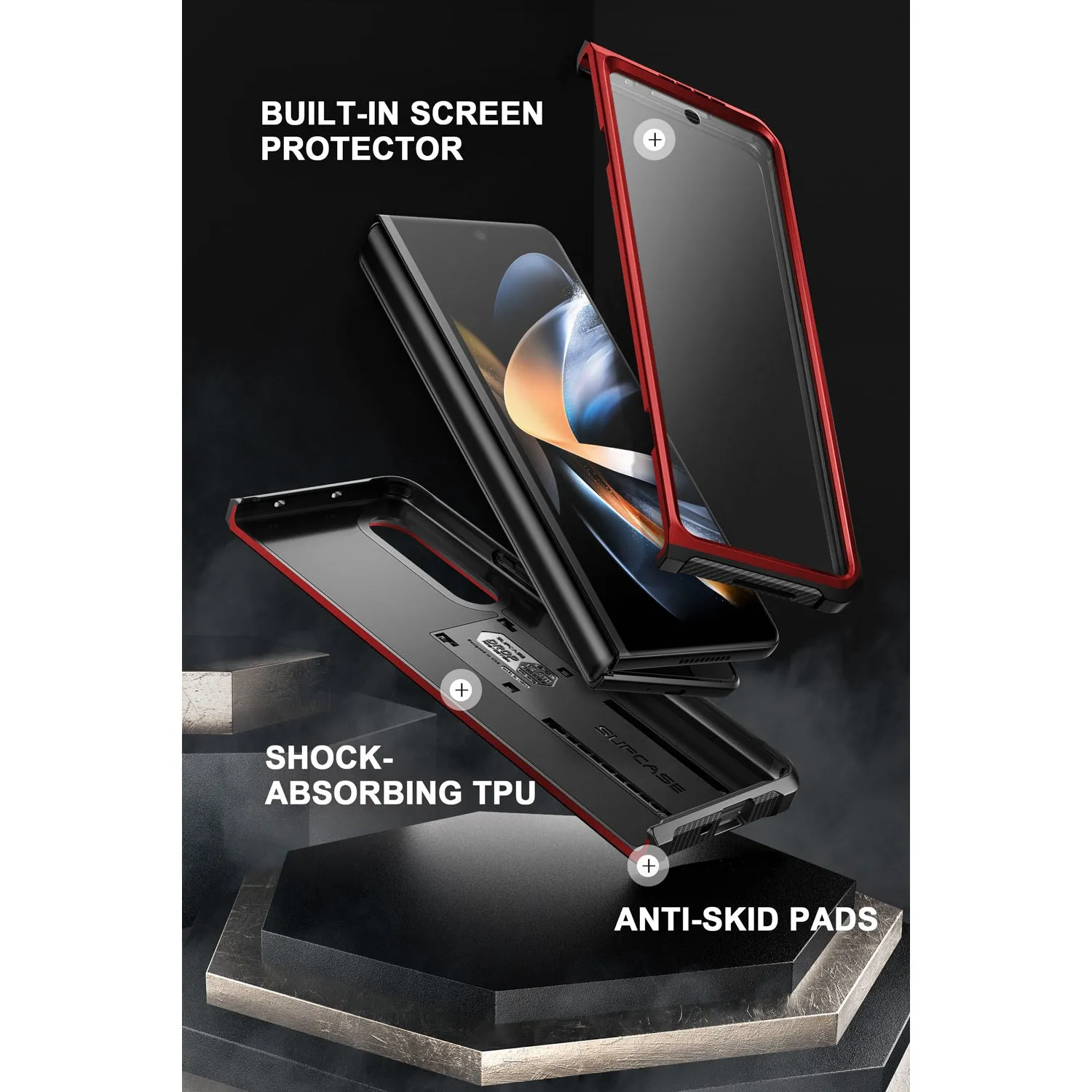Insta-Worthy Galaxy Z Fold4 Unicorn Beetle Kickstand Case with Screen Protector-Metallic Red  Limited Availability!
