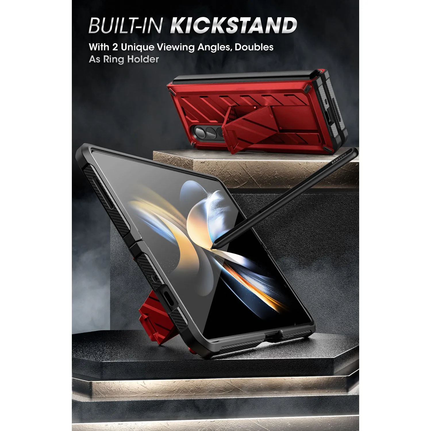Insta-Worthy Galaxy Z Fold4 Unicorn Beetle Kickstand Case with Screen Protector-Metallic Red  Limited Availability!