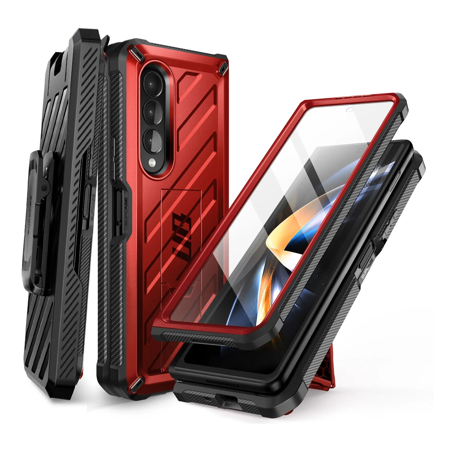 Insta-Worthy Galaxy Z Fold4 Unicorn Beetle Kickstand Case with Screen Protector-Metallic Red  Limited Availability!