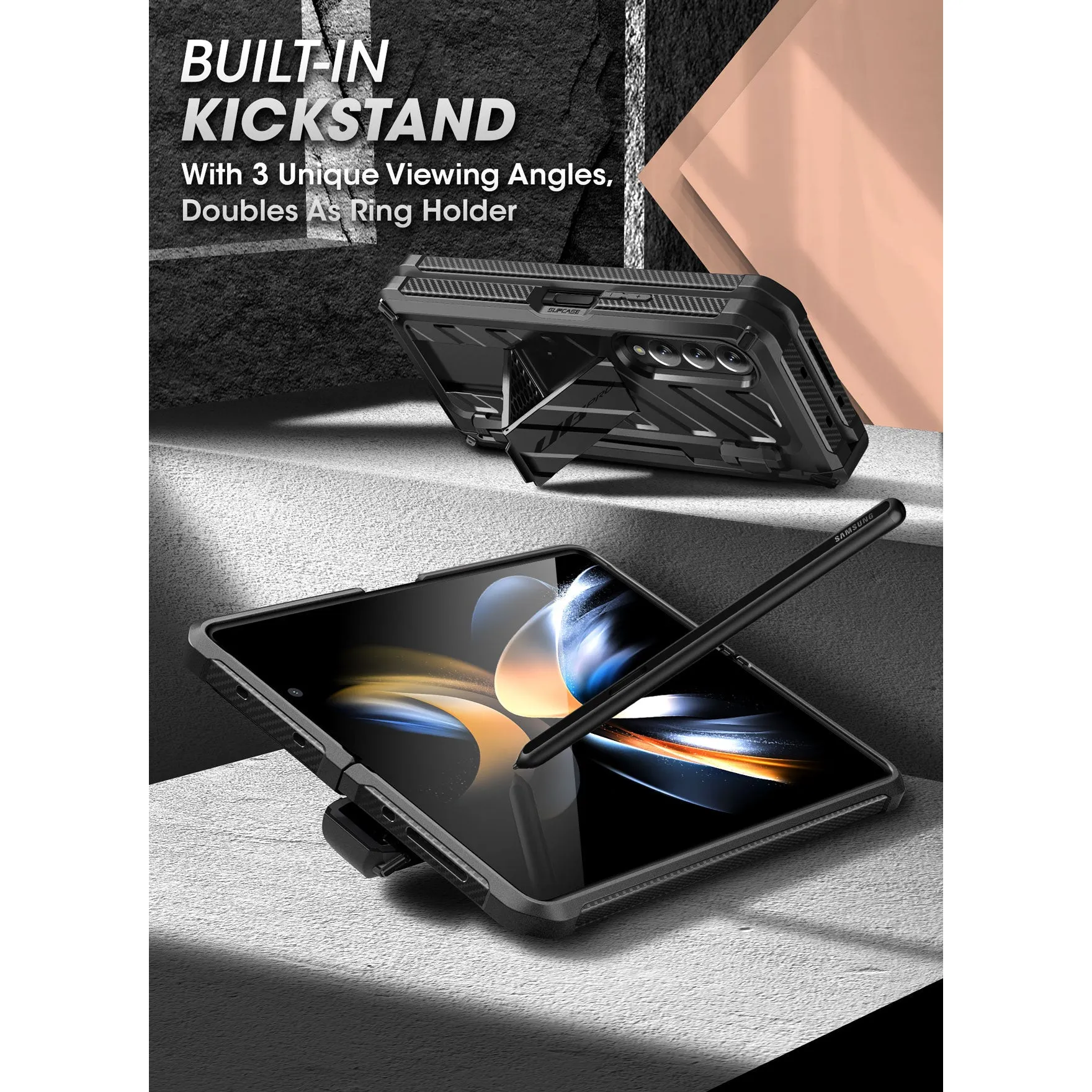 Insta-Worthy Galaxy Z Fold4 Unicorn Beetle PRO Rugged Case with S-Pen Holder-Black  Limited Stock!