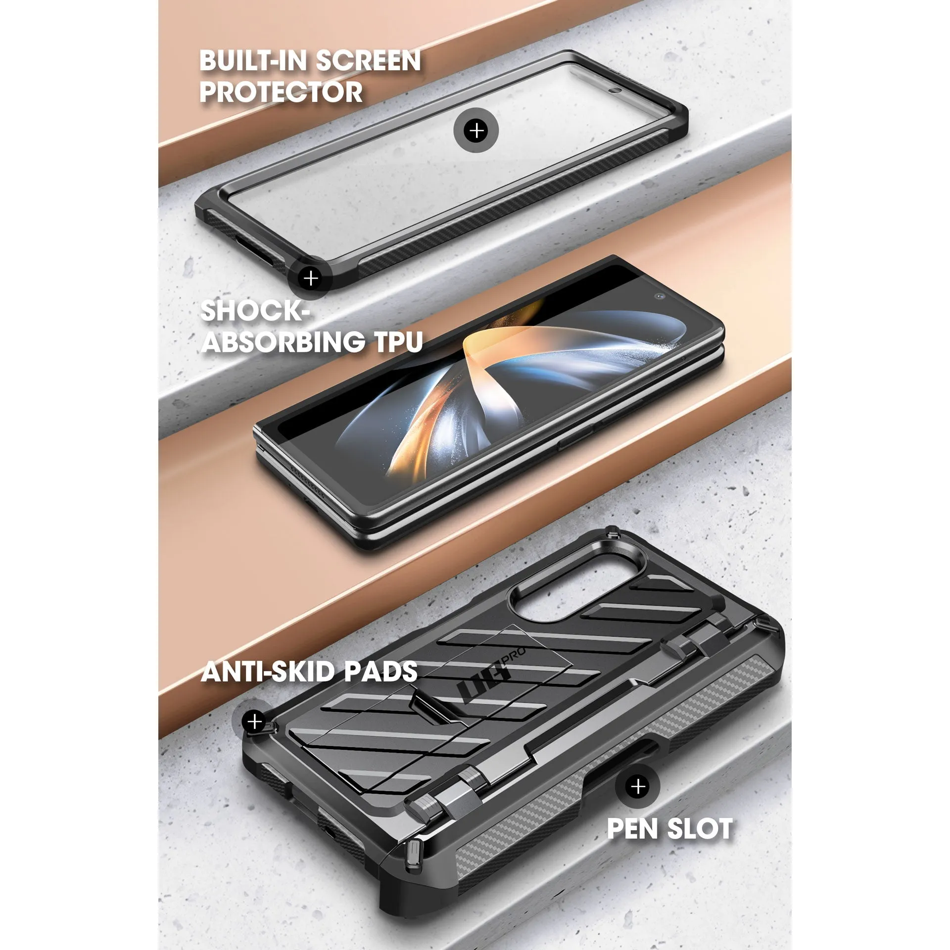 Insta-Worthy Galaxy Z Fold4 Unicorn Beetle PRO Rugged Case with S-Pen Holder-Black  Limited Stock!