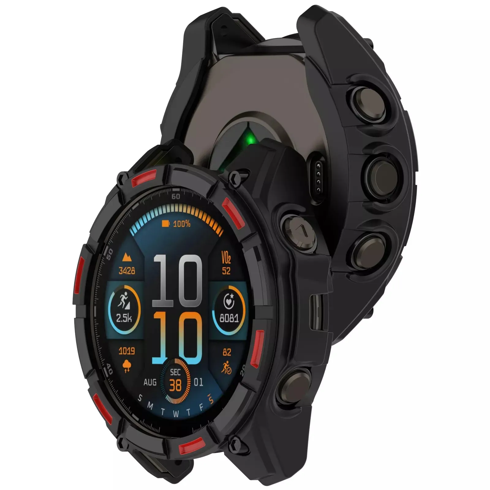 Insta-Worthy Garmin Fenix 8 - 47mm AMOLED Rugged TPU Case (Black/Red)  Last Chance!