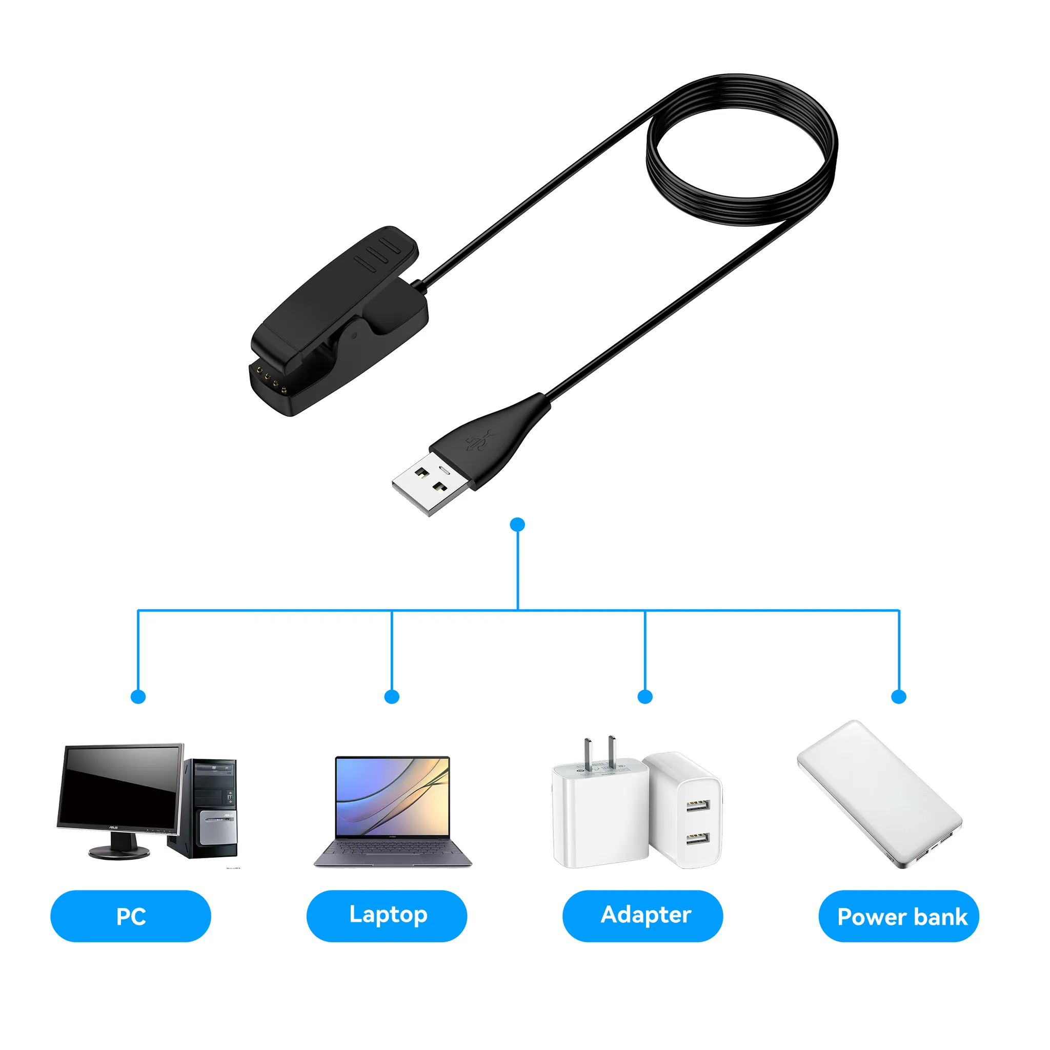 Insta-Worthy Garmin Vivomove HR USB-A Charger (Black) - 100cm  Almost Gone!