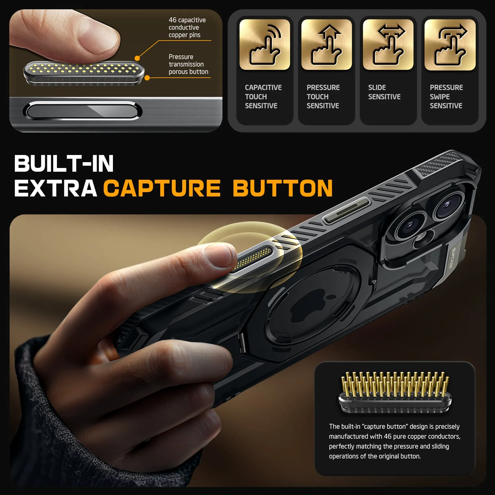 Insta-Worthy iPhone 16 Plus 6.7 inch UB Grip MagSafe Camera Control Button Phone Camera Control Button Case-Black  Today Only!