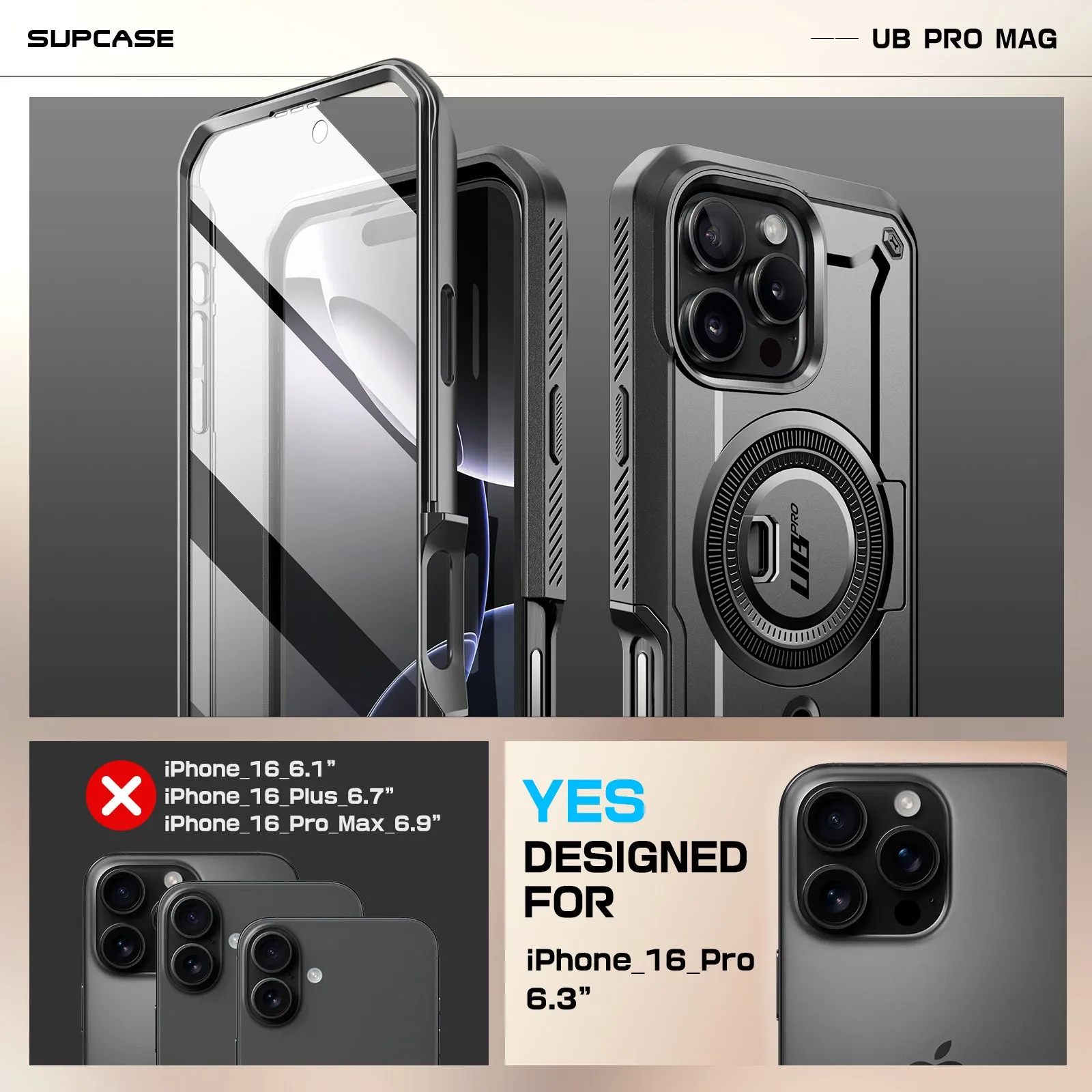 Insta-Worthy iPhone 16 Pro 6.3 inch Unicorn Beetle PRO MAG Rugged MagSafe Case-Gun Metal  Ends Soon!
