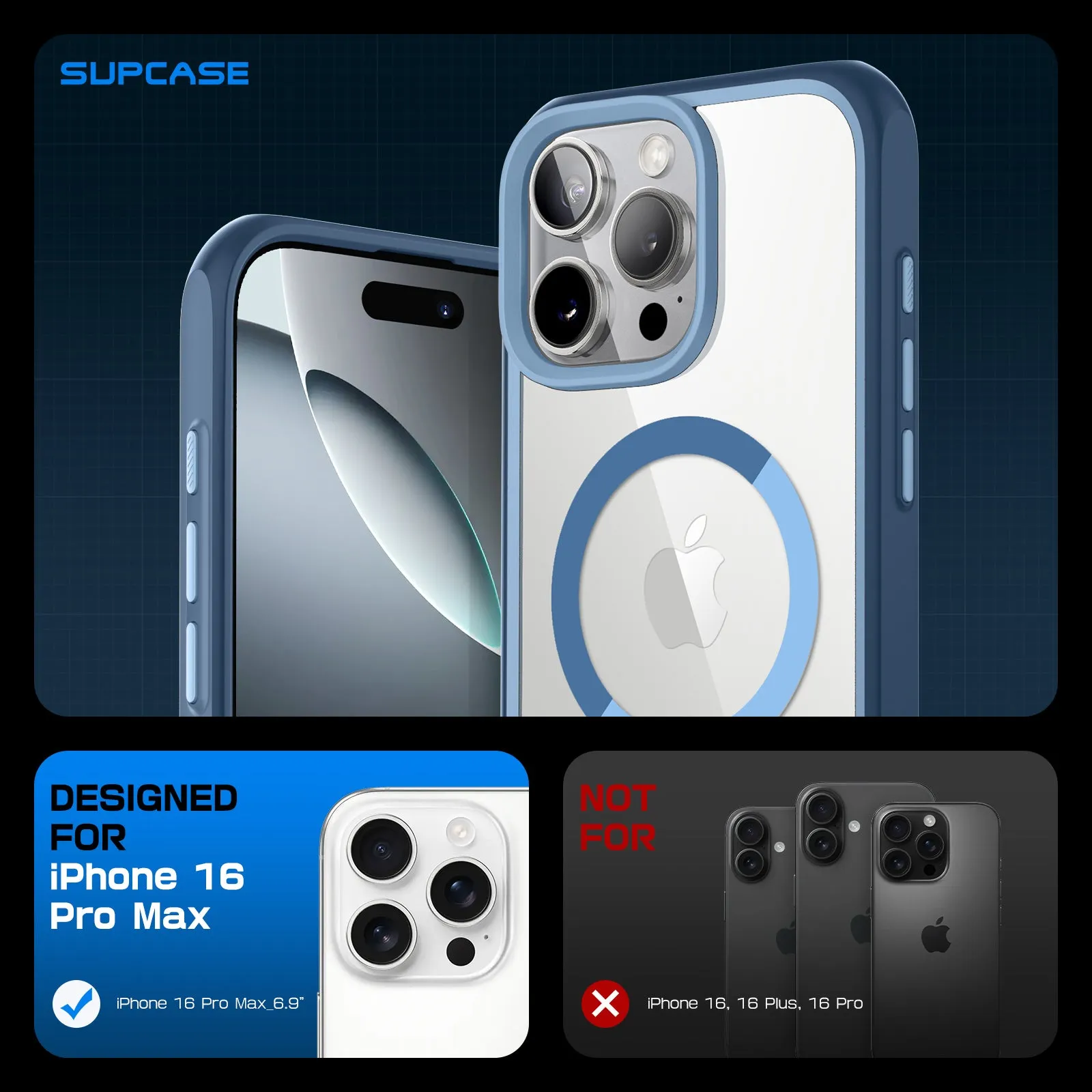 Insta-Worthy iPhone 16 Pro Max 6.9 inch Unicorn Beetle MAG Slim Clear MagSafe Camera Control Button Case-Blue  Stylish & Comfortable