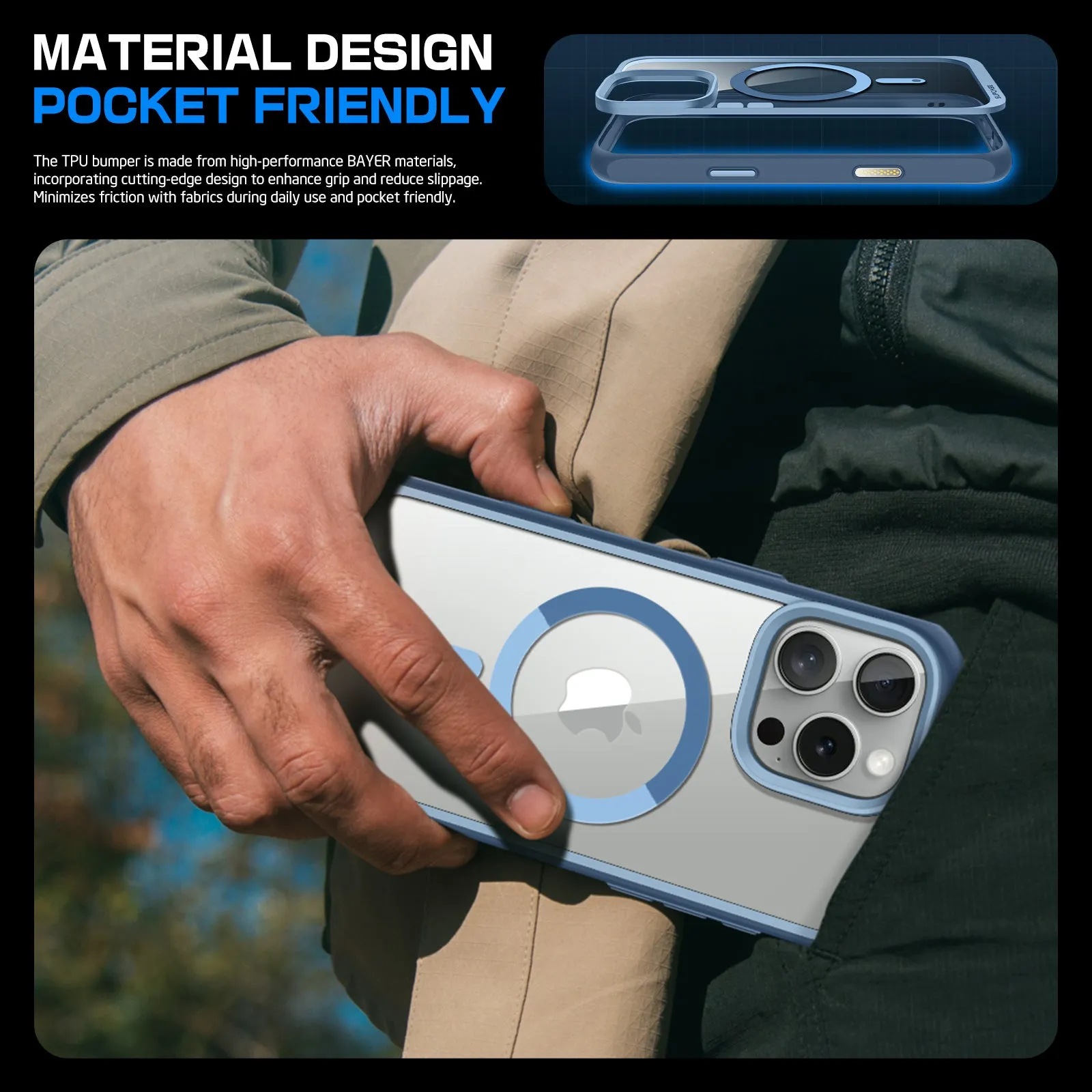 Insta-Worthy iPhone 16 Pro Max 6.9 inch Unicorn Beetle MAG Slim Clear MagSafe Camera Control Button Case-Blue  Stylish & Comfortable