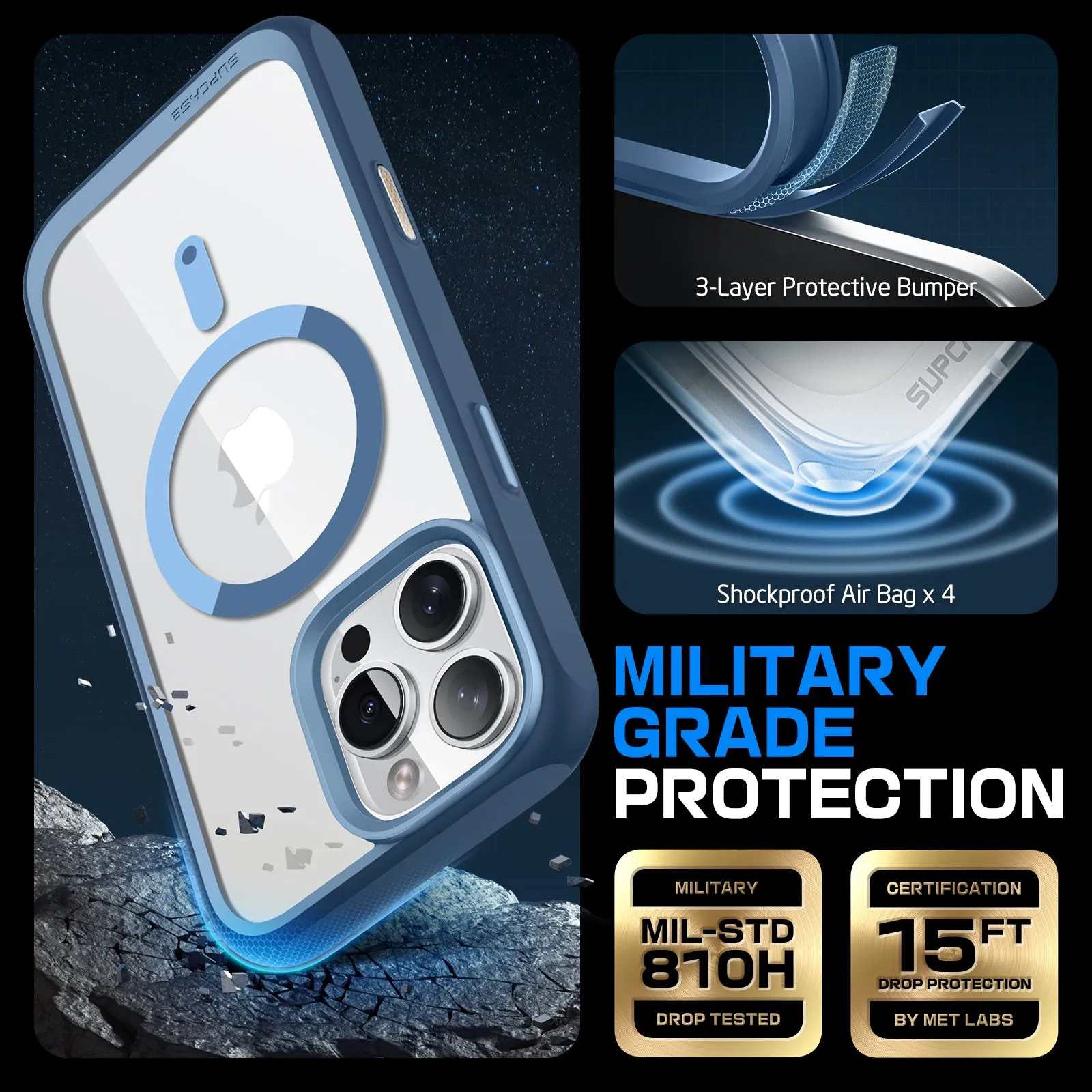 Insta-Worthy iPhone 16 Pro Max 6.9 inch Unicorn Beetle MAG Slim Clear MagSafe Camera Control Button Case-Blue  Stylish & Comfortable