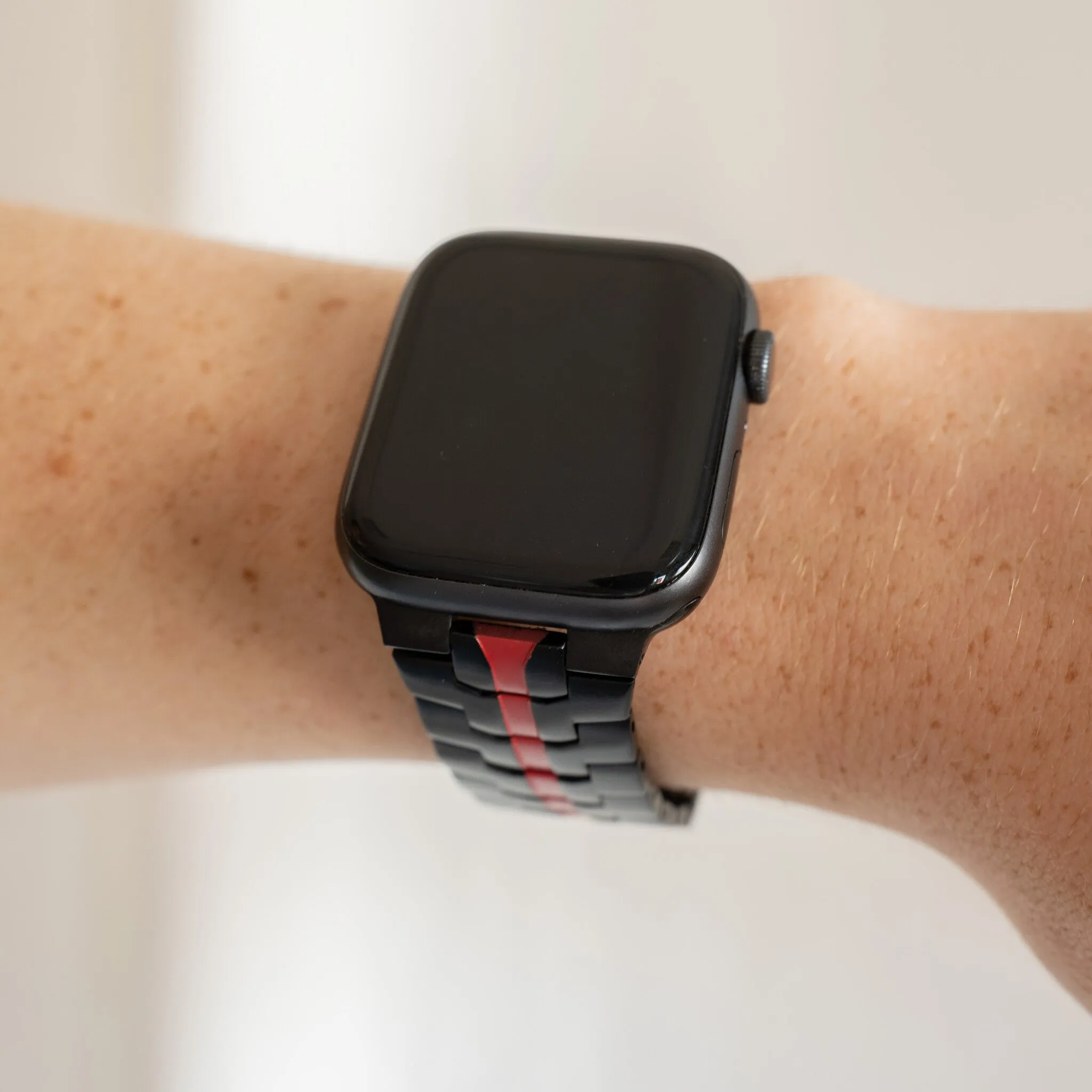 Limited Edition Apple Watch Steel Iron Strap (Black/Red)  Ends Soon!