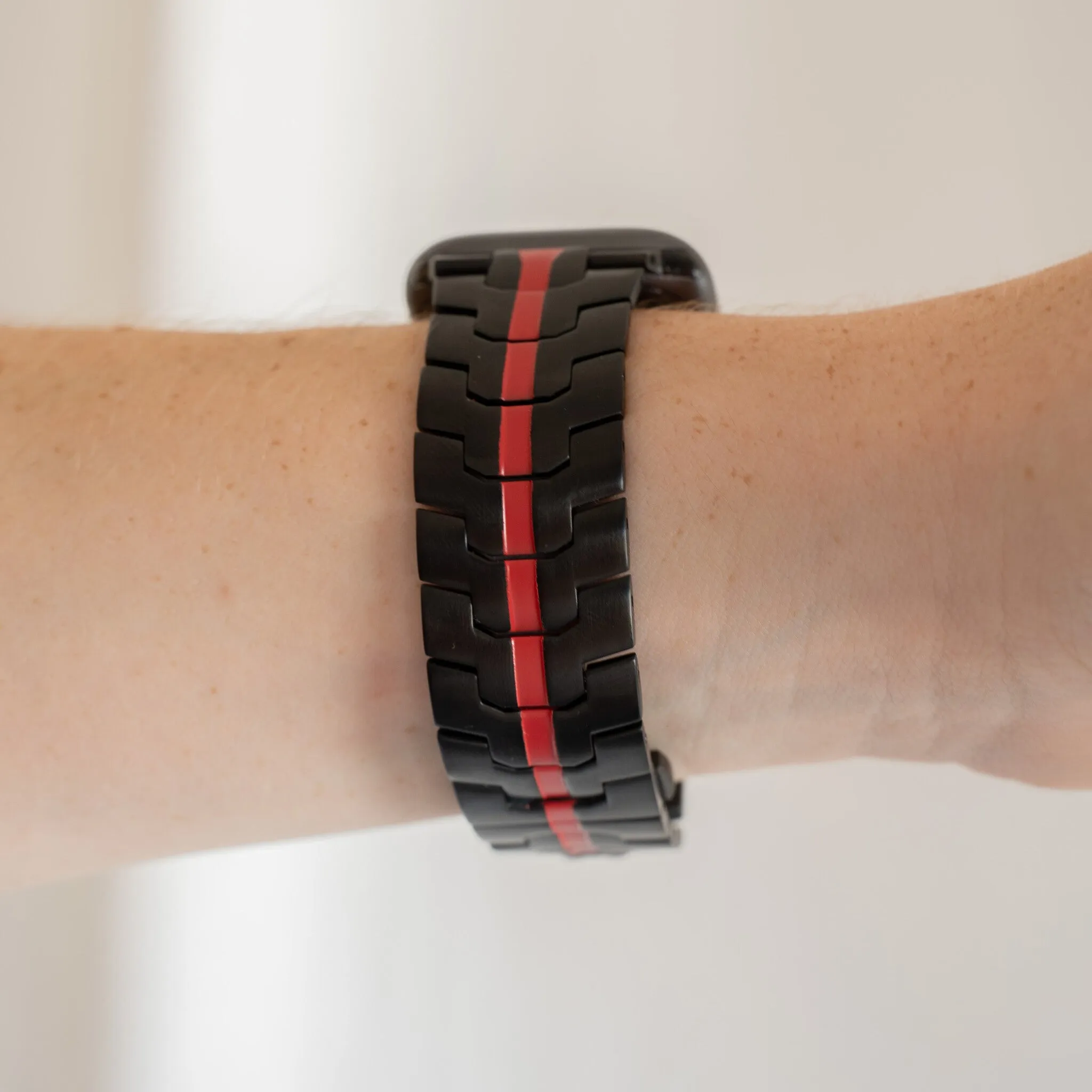 Limited Edition Apple Watch Steel Iron Strap (Black/Red)  Ends Soon!
