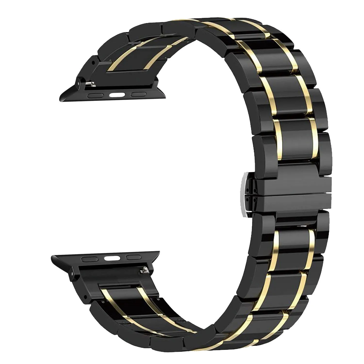 Luxury Feel Apple Watch Ceramic/Steel Strap (Black/Gold)  Last Few Pieces!