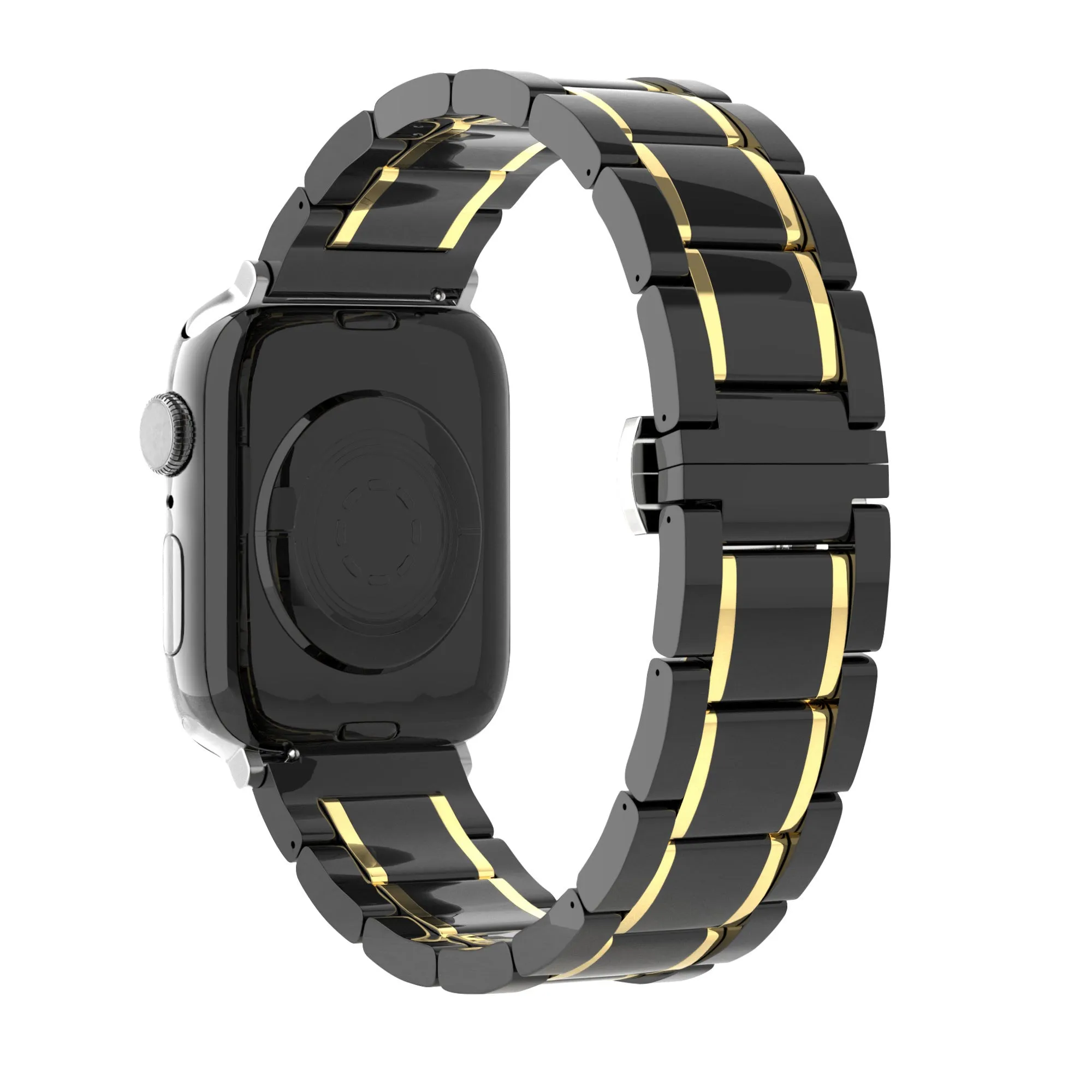 Luxury Feel Apple Watch Ceramic/Steel Strap (Black/Gold)  Last Few Pieces!