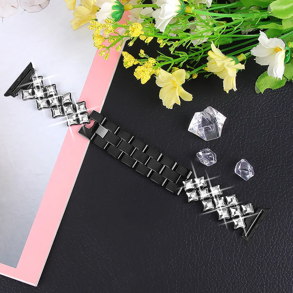 Luxury Feel Apple Watch Steel Diamond Strap (Black)  Going Fast!