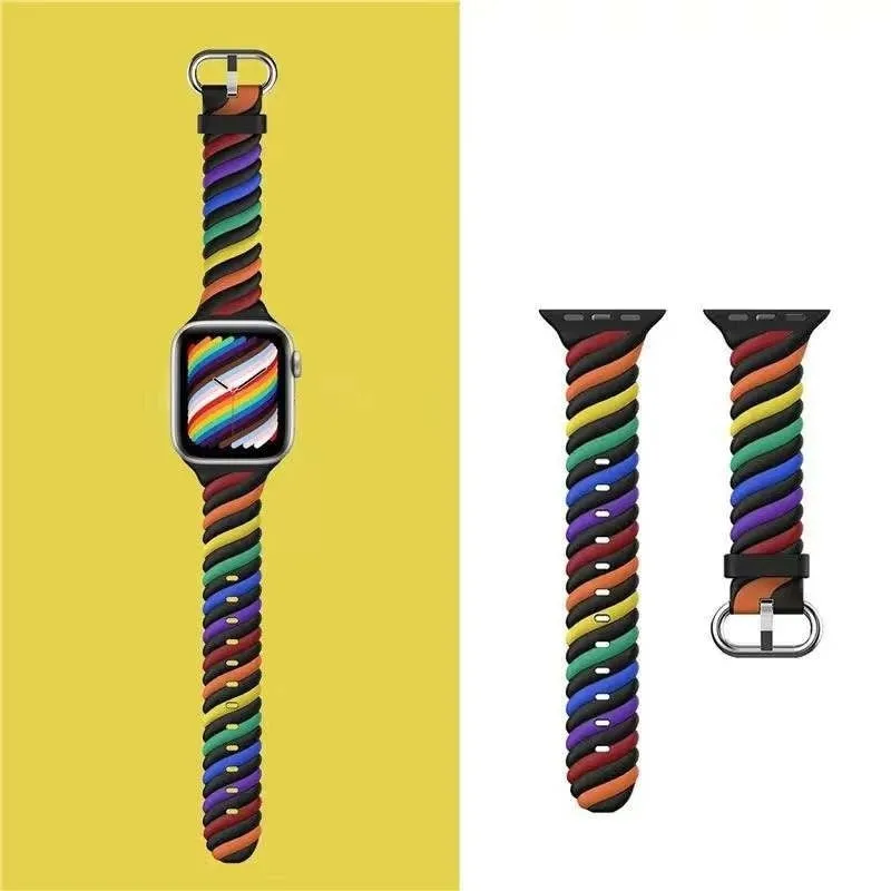 Luxury Feel Apple Watch Twisted Silicone Strap (Rainbow)  Stylish & Comfortable