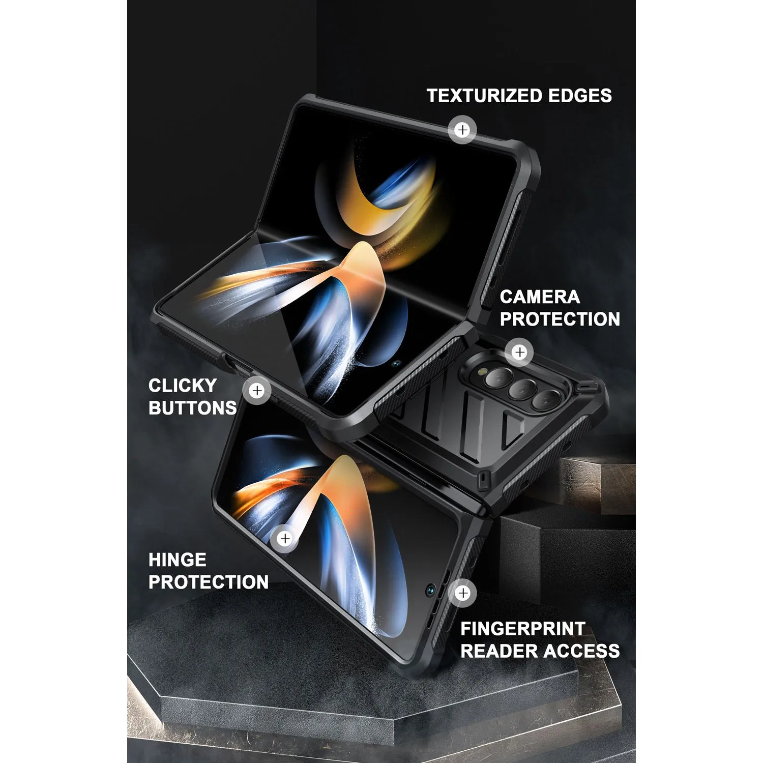 Luxury Feel Galaxy Z Fold4 Unicorn Beetle Kickstand Case with Screen Protector-Black  Almost Sold Out!