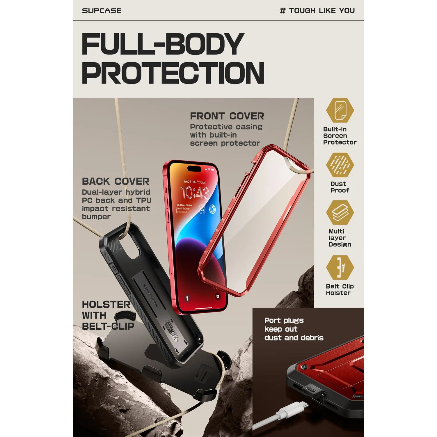 Luxury Feel iPhone 15 6.1 inch Unicorn Beetle PRO Rugged Case-Metallic Red  Today Only!