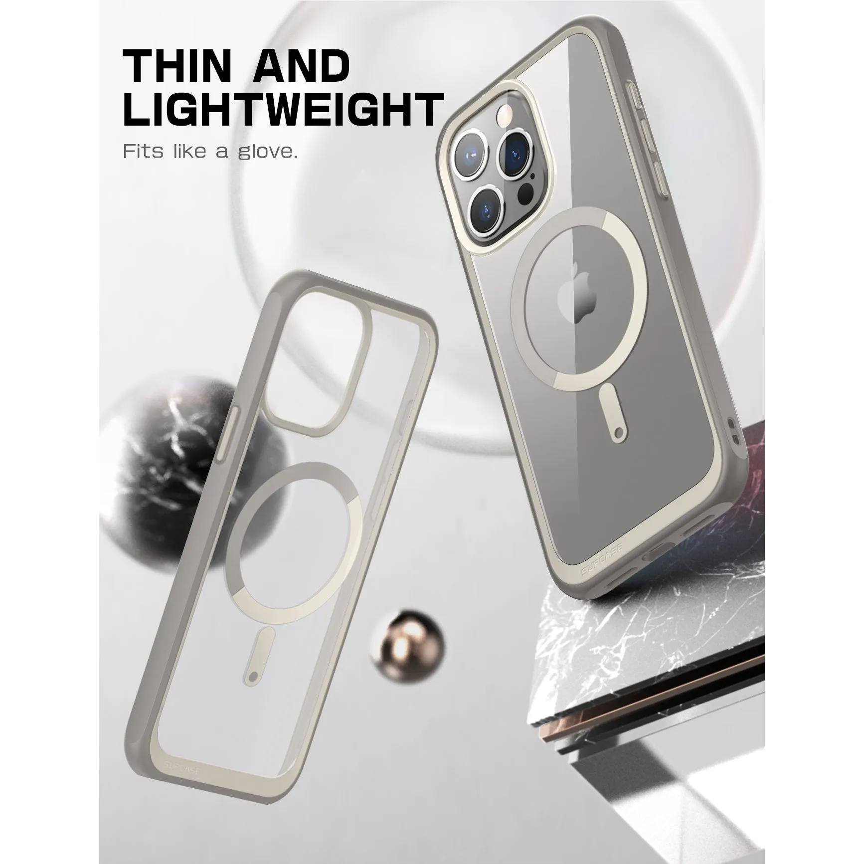 Luxury Feel iPhone 15 Pro 6.1 inch Unicorn Beetle MAG Slim Clear MagSafe Case-Gray  Today Only!