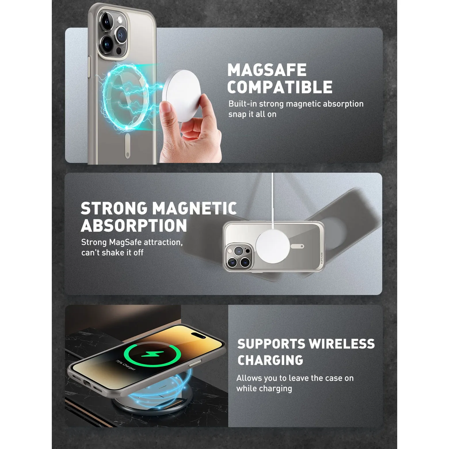 Luxury Feel iPhone 15 Pro 6.1 inch Unicorn Beetle MAG Slim Clear MagSafe Case-Gray  Today Only!