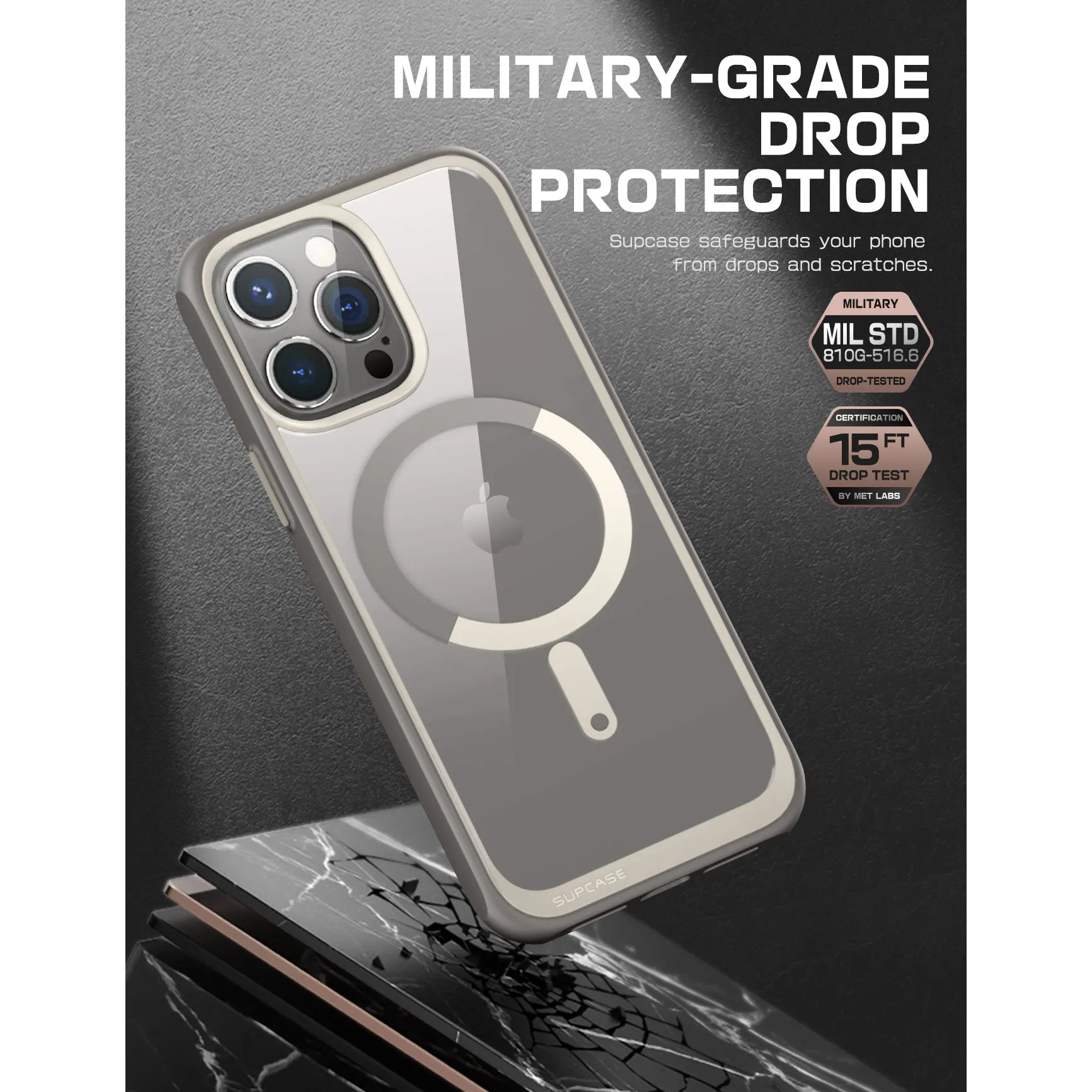 Luxury Feel iPhone 15 Pro 6.1 inch Unicorn Beetle MAG Slim Clear MagSafe Case-Gray  Today Only!