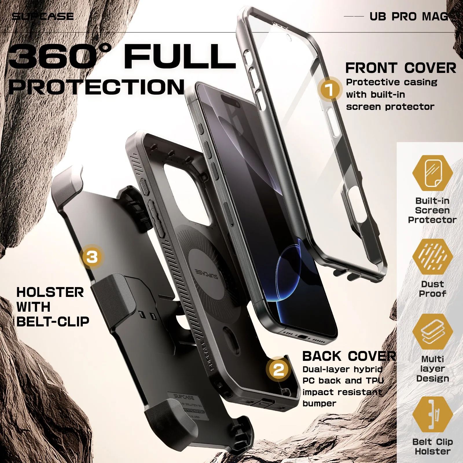 Luxury Feel iPhone 16 Pro Max 6.9 inch Unicorn Beetle PRO MAG Rugged MagSafe Case-Gun Metal  Limited Release!