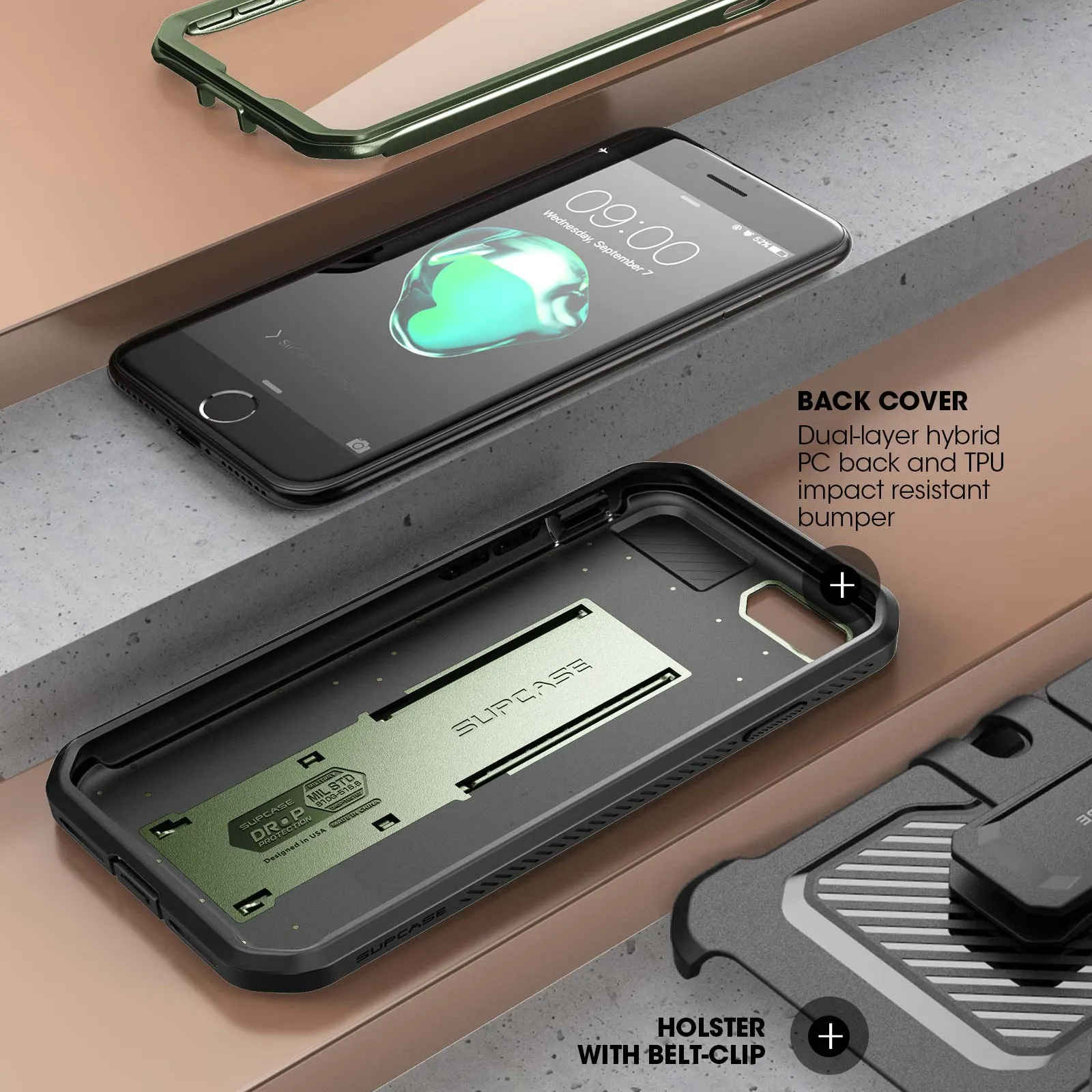 Luxury Feel iPhone 7 / 8 Unicorn Beetle Pro Full-Body Case with Kickstand-Dark Green  Limited Release!