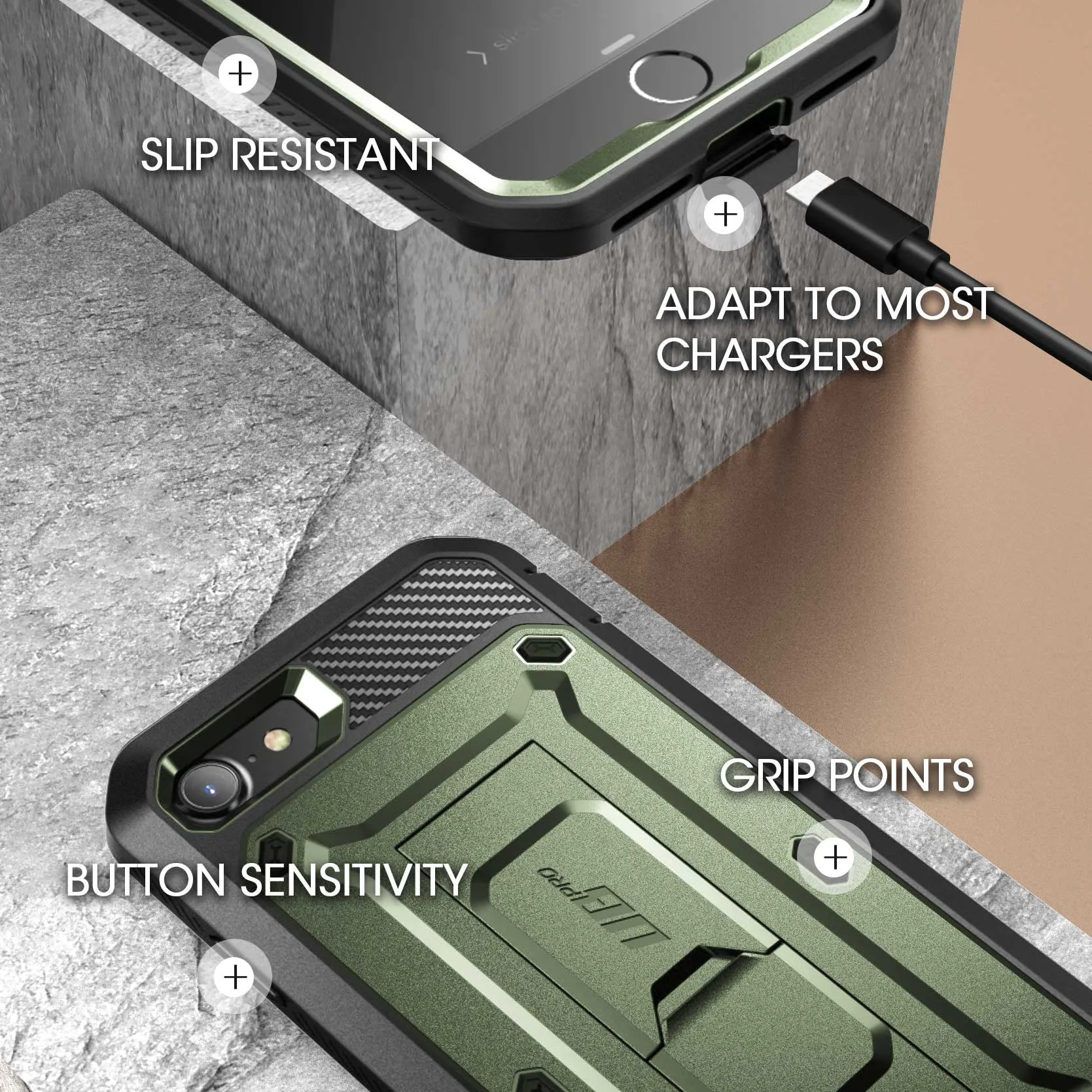 Luxury Feel iPhone 7 / 8 Unicorn Beetle Pro Full-Body Case with Kickstand-Dark Green  Limited Release!