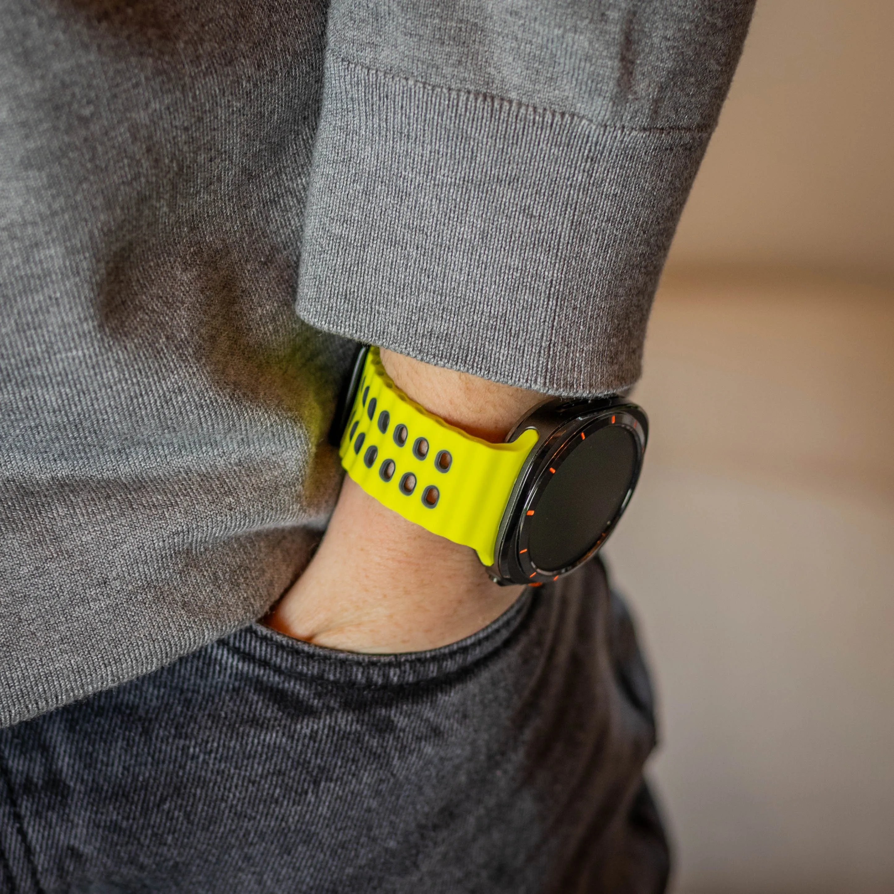 Luxury Feel Samsung Galaxy Watch Ultra Wave Silicone Strap (Lime/Dark Gray)  Dont Miss Out!
