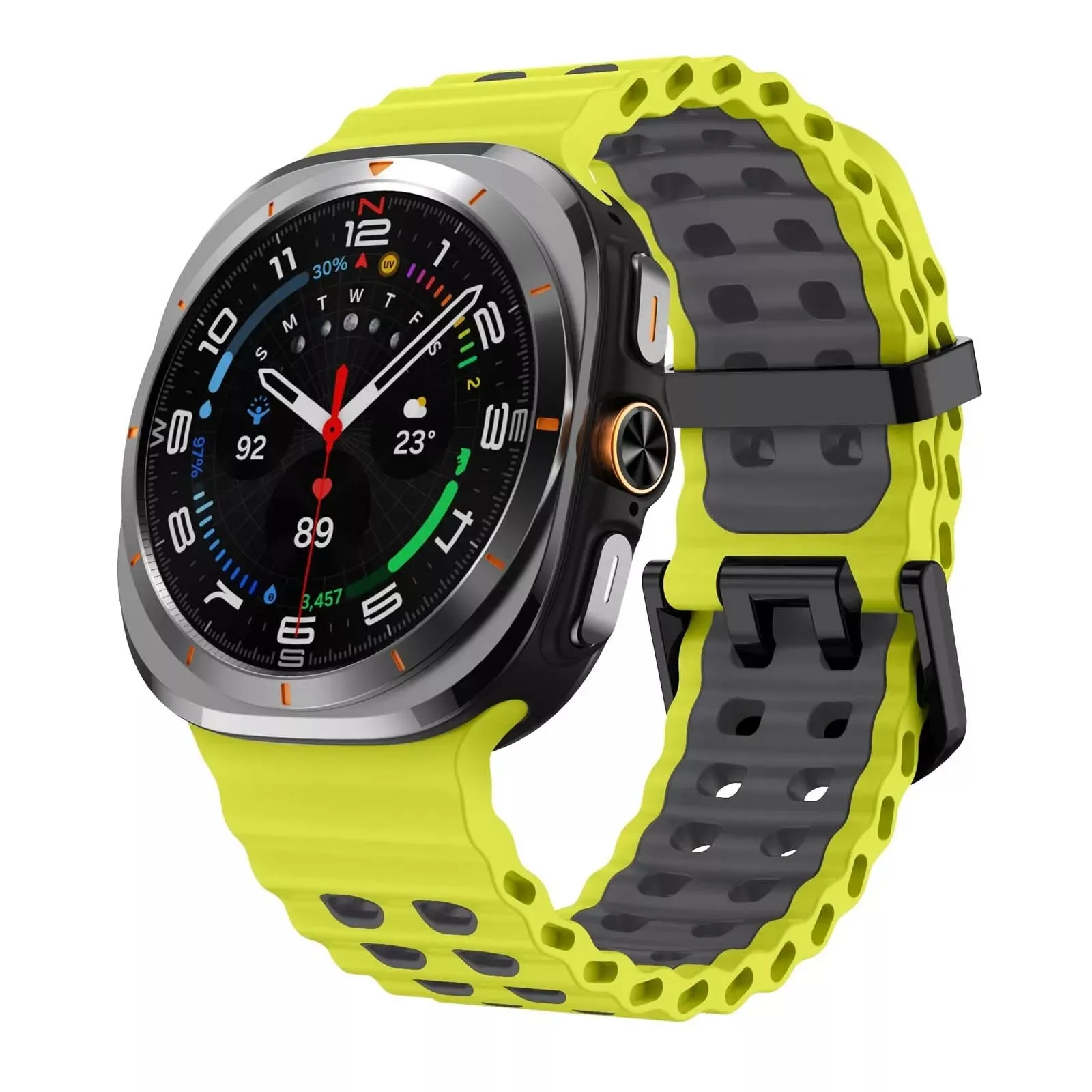 Luxury Feel Samsung Galaxy Watch Ultra Wave Silicone Strap (Lime/Dark Gray)  Dont Miss Out!