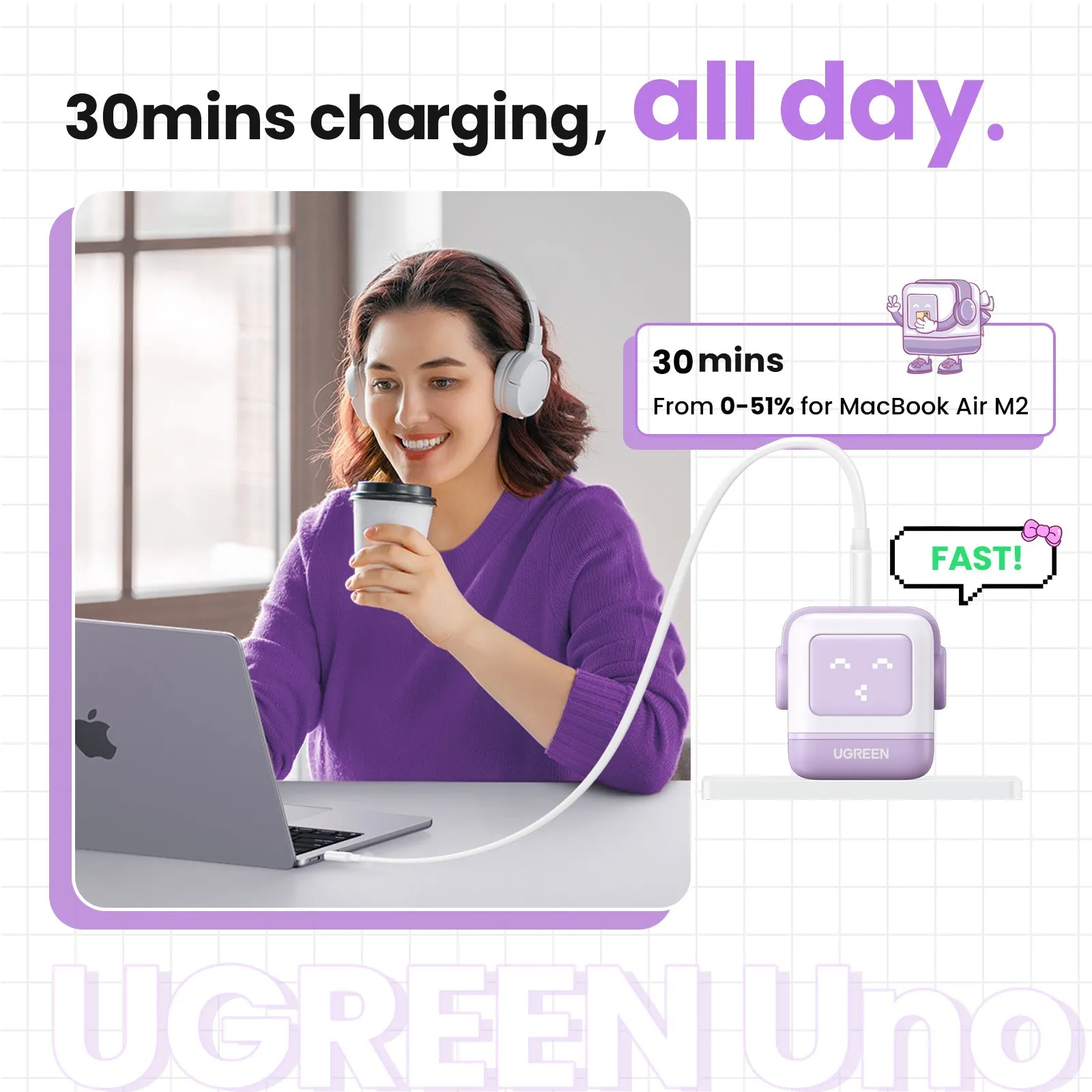 Luxury Feel UGREEN Uno Charger 65W (Purple)  Ends Soon!