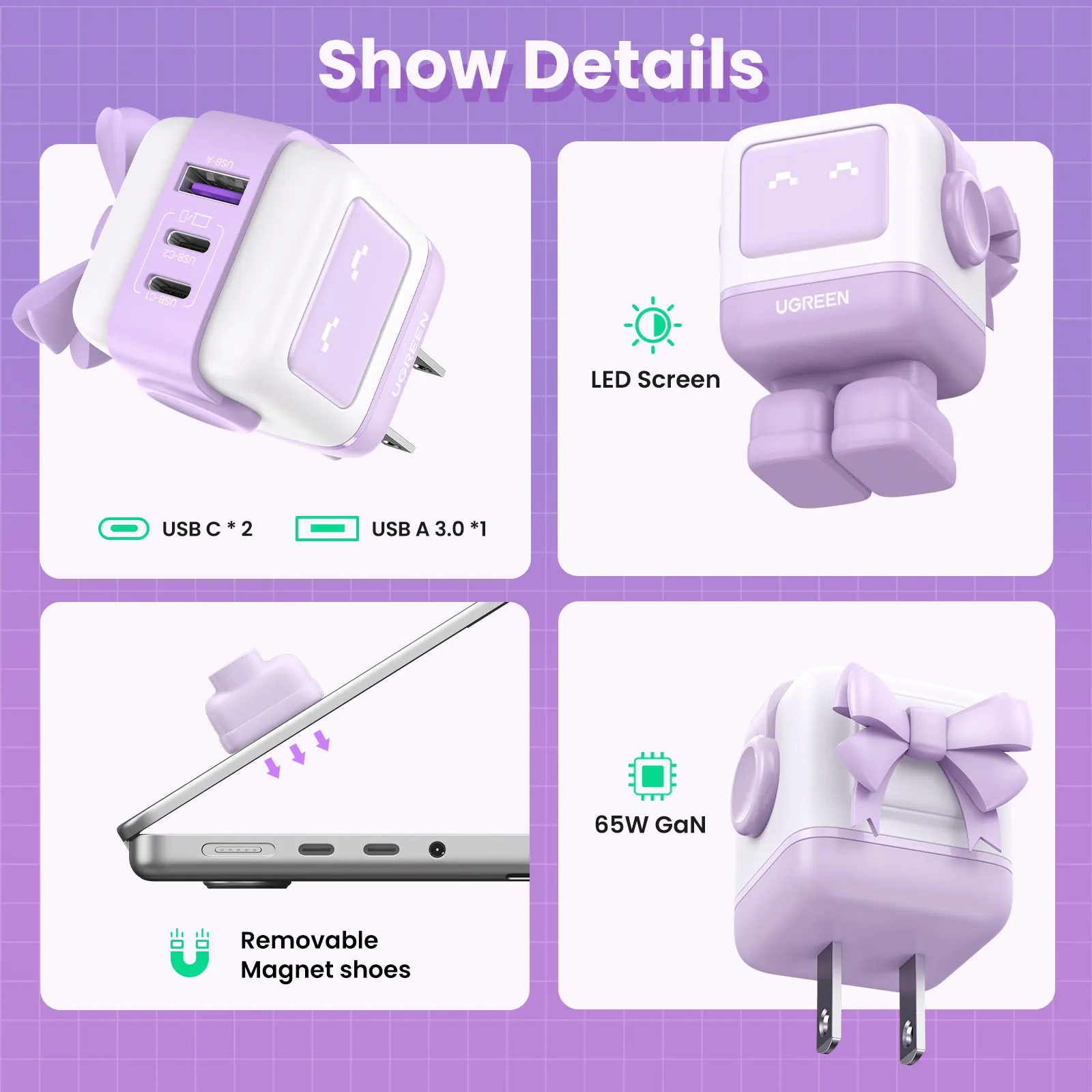 Luxury Feel UGREEN Uno Charger 65W (Purple)  Ends Soon!