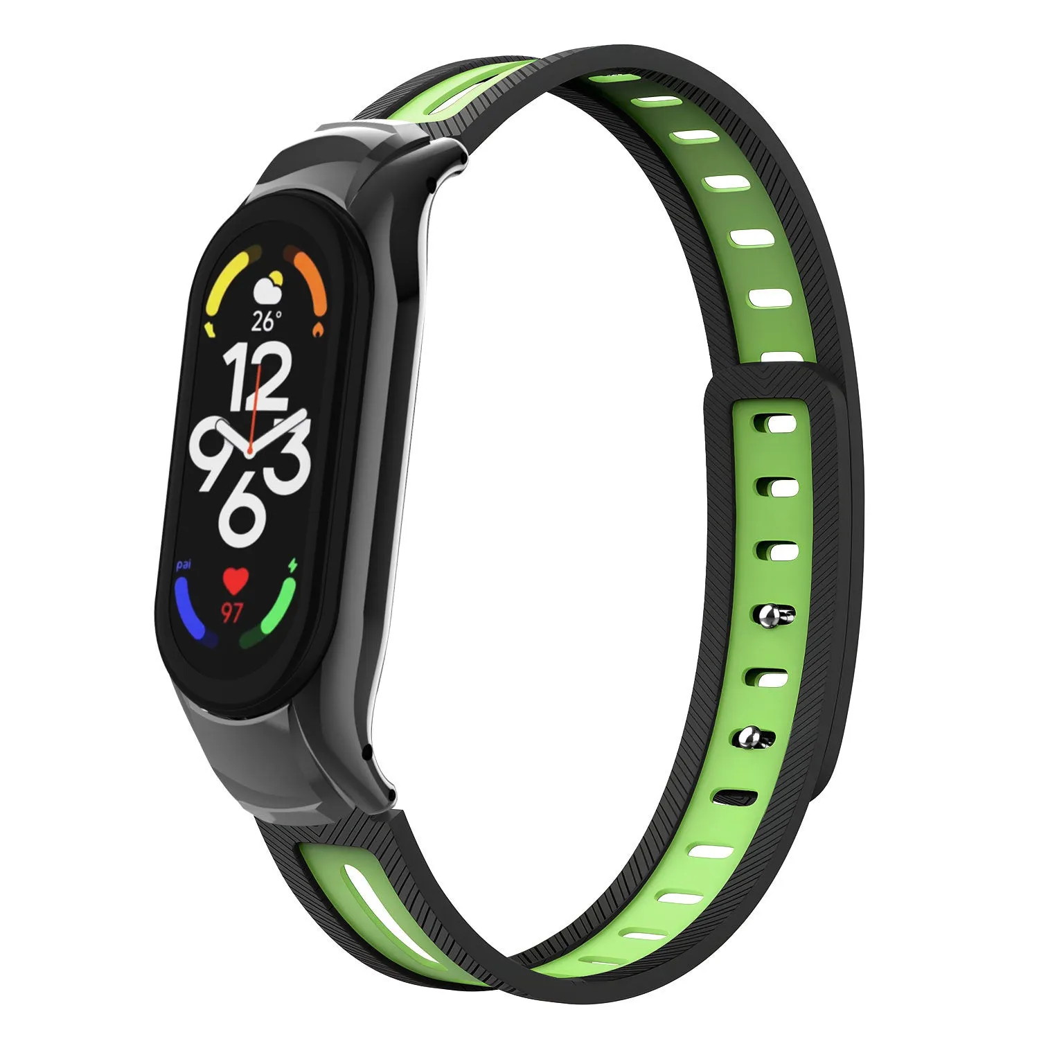 Luxury Feel Xiaomi Mi Band 7 Sport Strap with Frame (Black/Green)  Stylish & Comfortable