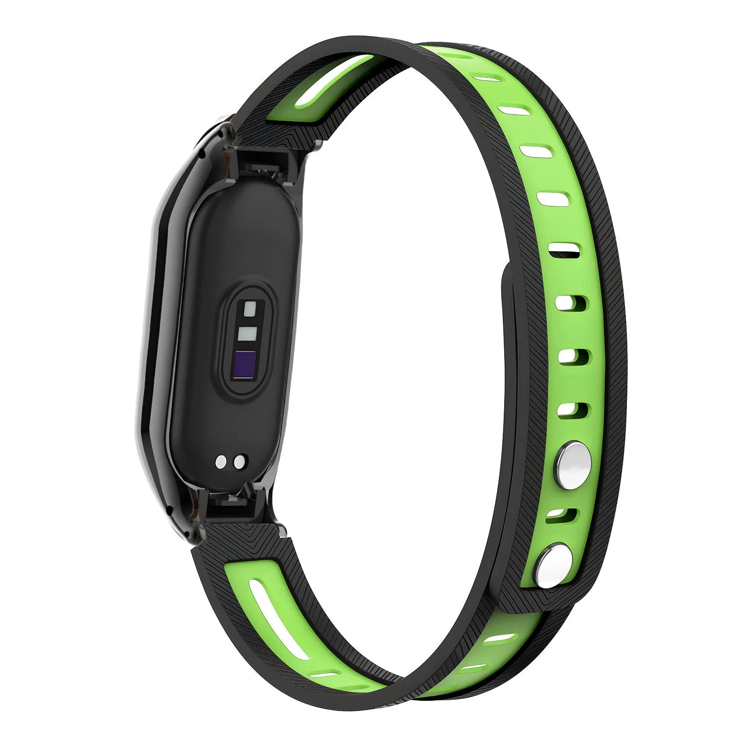 Luxury Feel Xiaomi Mi Band 7 Sport Strap with Frame (Black/Green)  Stylish & Comfortable