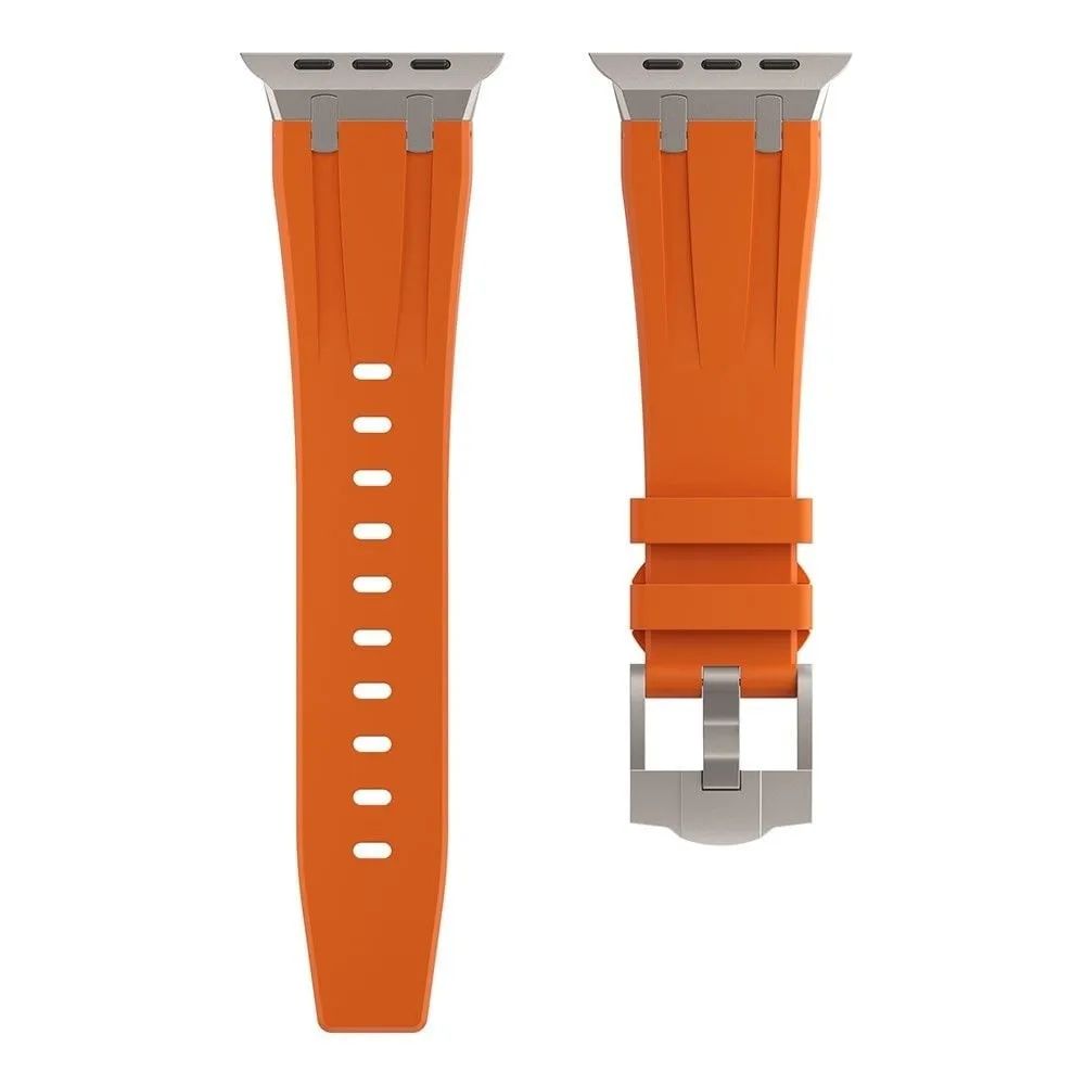 Premium Quality Apple Watch Luxury Liquid Silicone Strap (Orange/Titanium)  Stylish & Comfortable