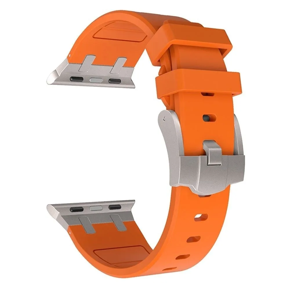 Premium Quality Apple Watch Luxury Liquid Silicone Strap (Orange/Titanium)  Stylish & Comfortable