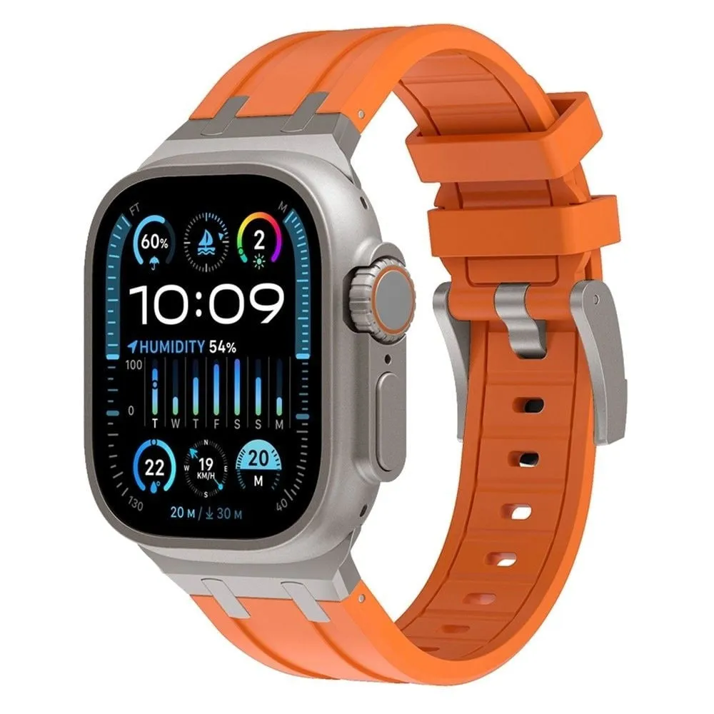 Premium Quality Apple Watch Luxury Liquid Silicone Strap (Orange/Titanium)  Stylish & Comfortable