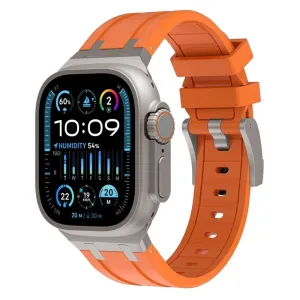 Premium Quality Apple Watch Luxury Liquid Silicone Strap (Orange/Titanium)  Stylish & Comfortable