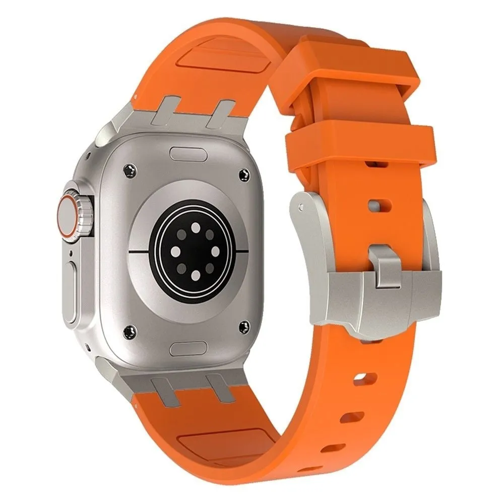 Premium Quality Apple Watch Luxury Liquid Silicone Strap (Orange/Titanium)  Stylish & Comfortable