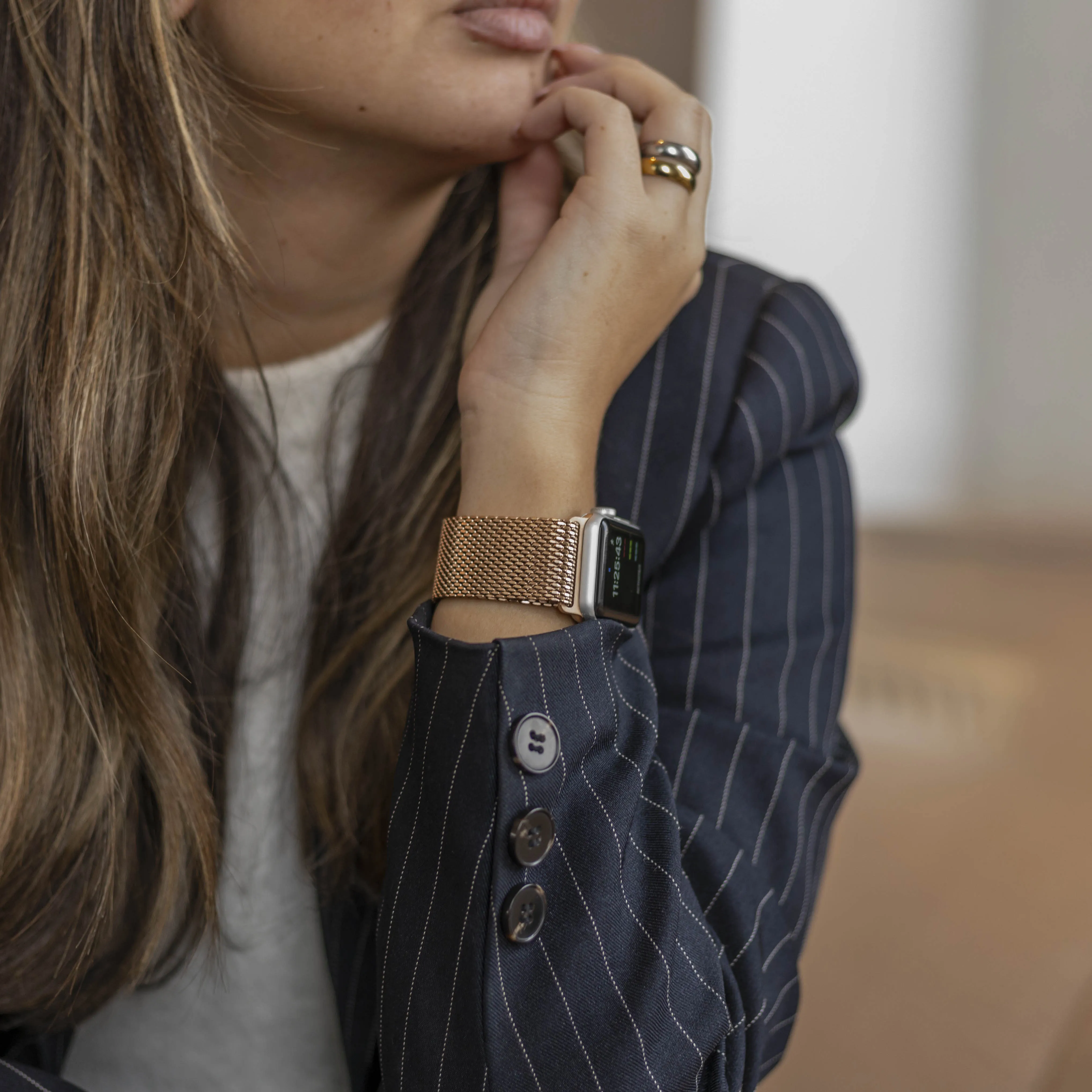 Premium Quality Bandz Apple Watch Milanese Loop Strap with P-Buckle (Rose Gold)  Stylish & Comfortable