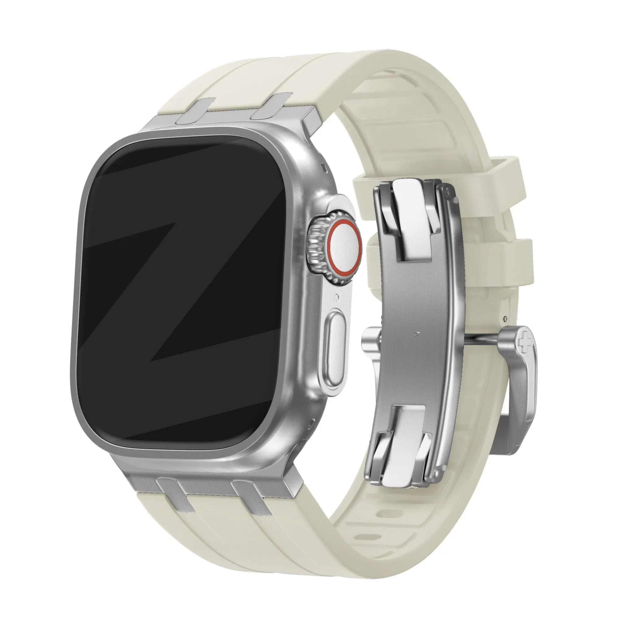 Premium Quality Bandz Apple Watch Silicone Strap 'Luxe Liquid' (Beige With Silver)  Limited Release!
