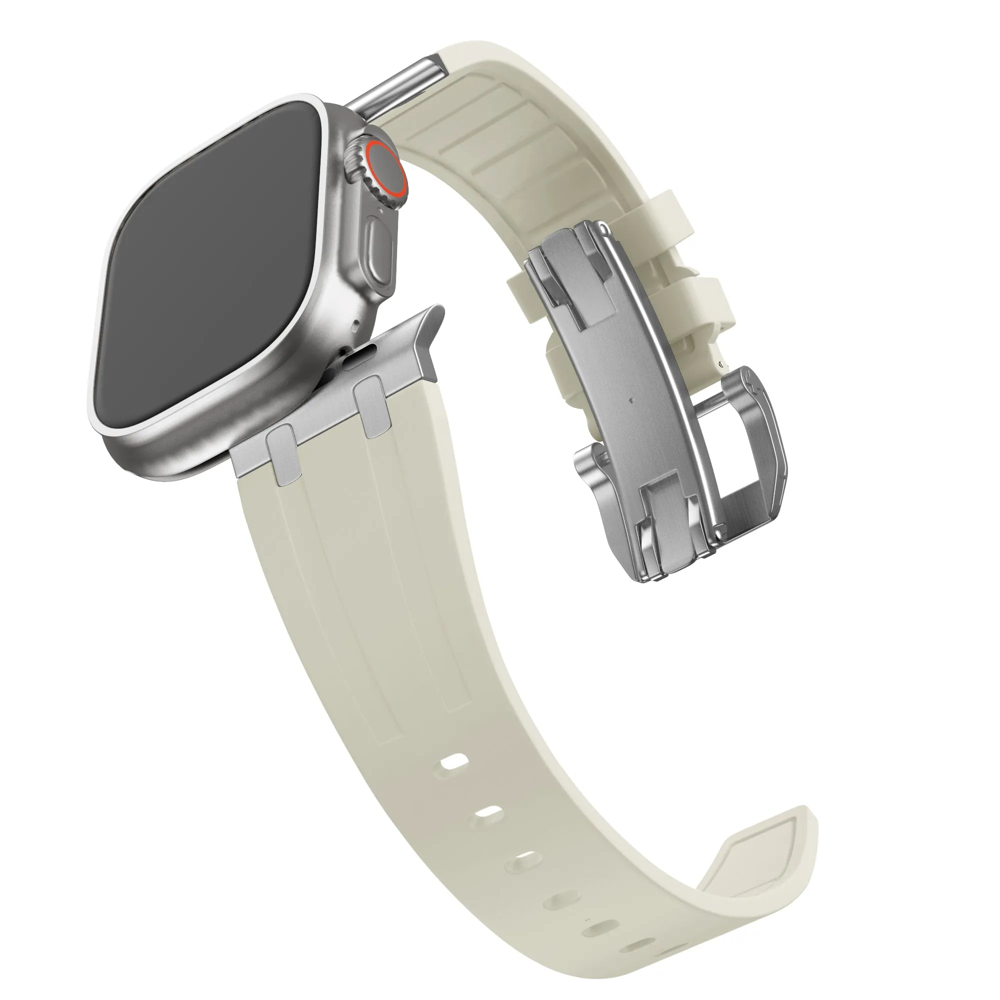 Premium Quality Bandz Apple Watch Silicone Strap 'Luxe Liquid' (Beige With Silver)  Limited Release!