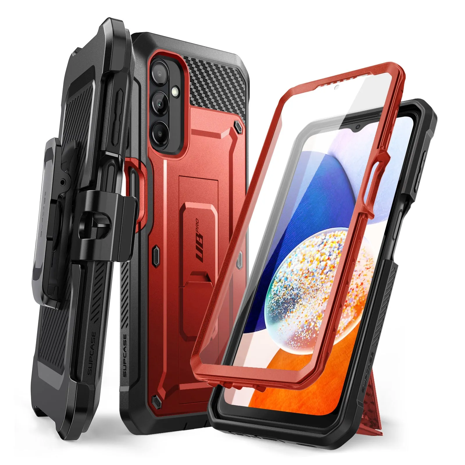 Premium Quality Galaxy A14 Unicorn Beetle Pro Rugged Holster Case-Metallic Red  Today Only!