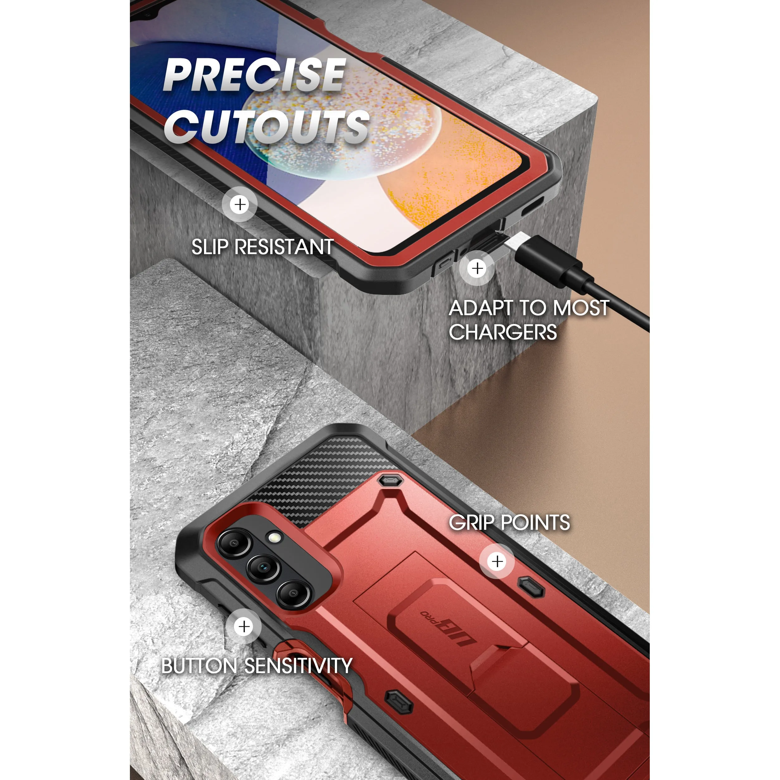 Premium Quality Galaxy A14 Unicorn Beetle Pro Rugged Holster Case-Metallic Red  Today Only!