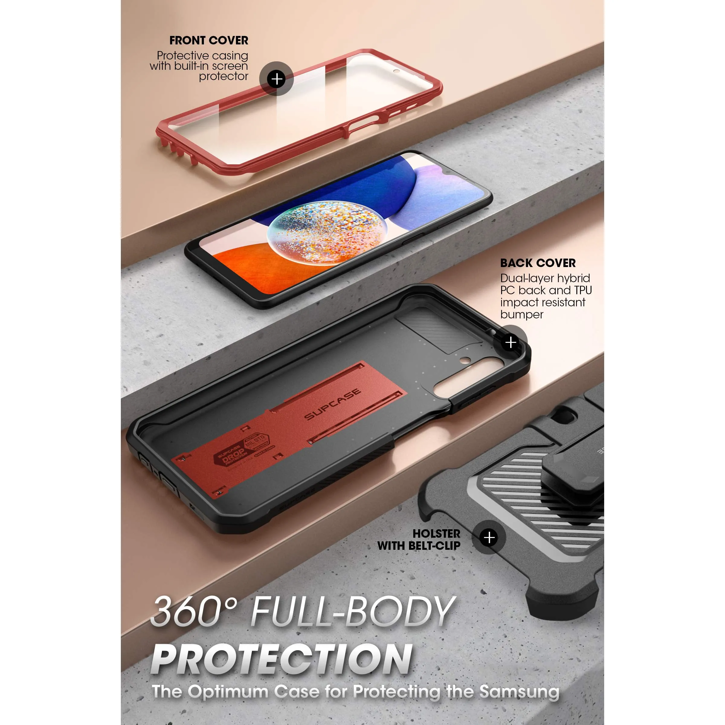 Premium Quality Galaxy A14 Unicorn Beetle Pro Rugged Holster Case-Metallic Red  Today Only!