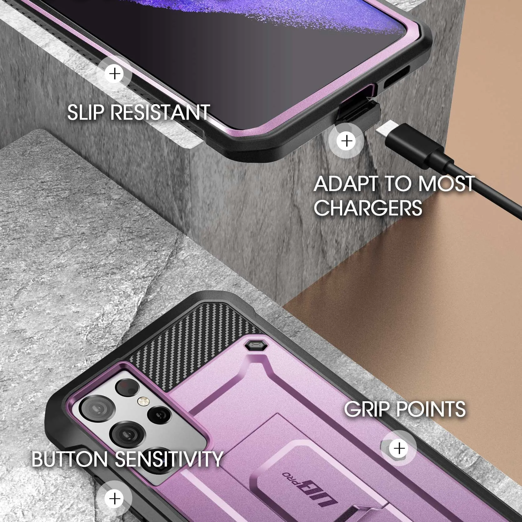 Premium Quality Galaxy S21 Ultra Unicorn Beetle Pro Rugged Case-Metallic Purple  Going Fast!