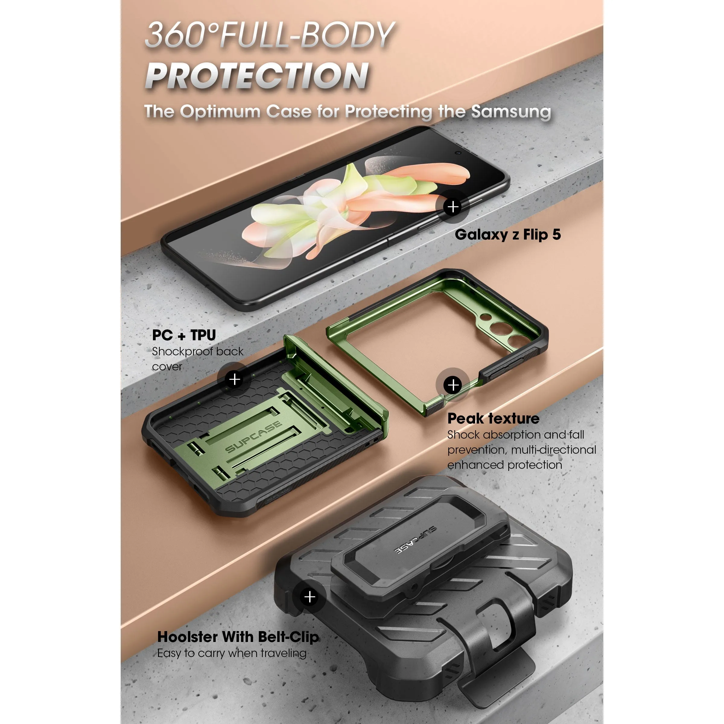 Premium Quality Galaxy Z Flip5 Unicorn Beetle PRO Rugged Case with Belt Clip-Dark Green  Almost Sold Out!