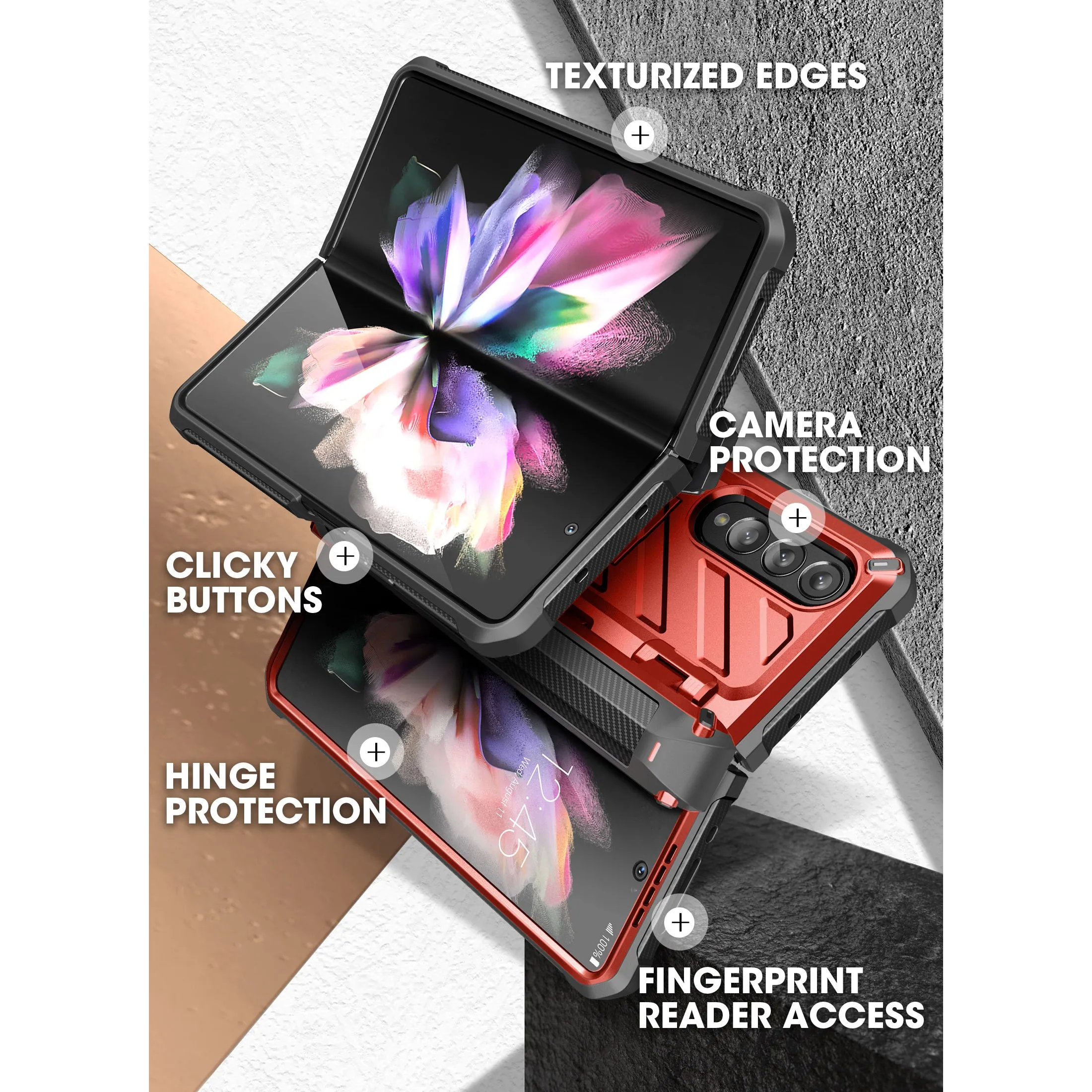 Premium Quality Galaxy Z Fold4 Unicorn Beetle PRO Rugged Case with S-Pen Holder-Metallic Red  Going Fast!
