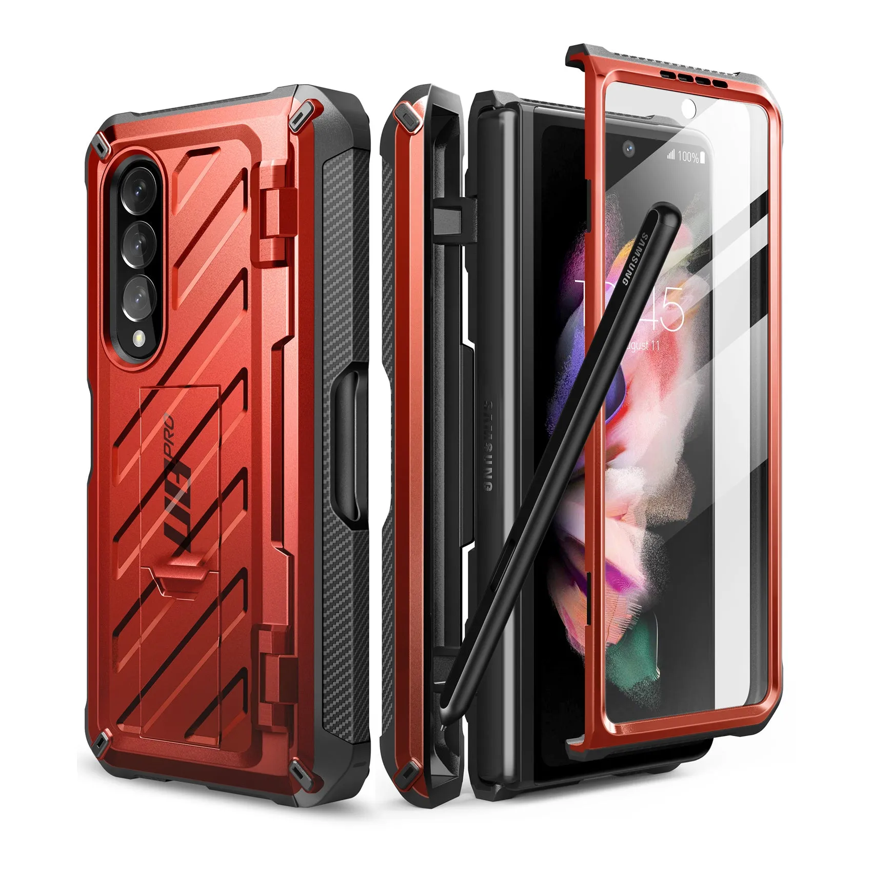 Premium Quality Galaxy Z Fold4 Unicorn Beetle PRO Rugged Case with S-Pen Holder-Metallic Red  Going Fast!