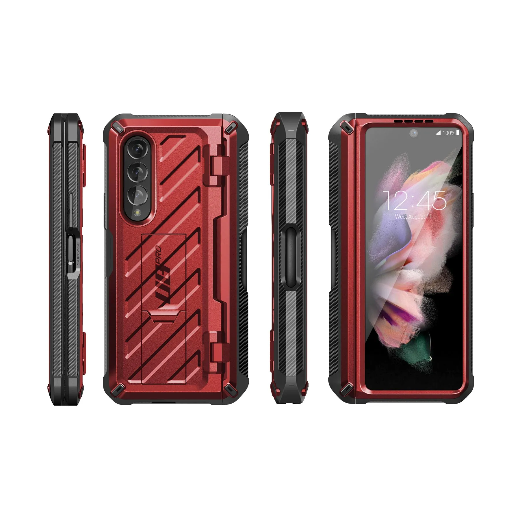 Premium Quality Galaxy Z Fold4 Unicorn Beetle PRO Rugged Case with S-Pen Holder-Metallic Red  Going Fast!