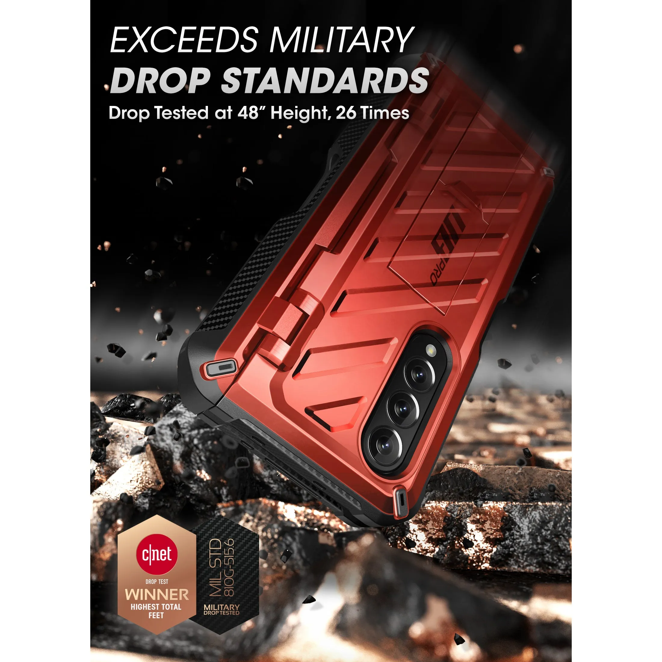 Premium Quality Galaxy Z Fold4 Unicorn Beetle PRO Rugged Case with S-Pen Holder-Metallic Red  Going Fast!