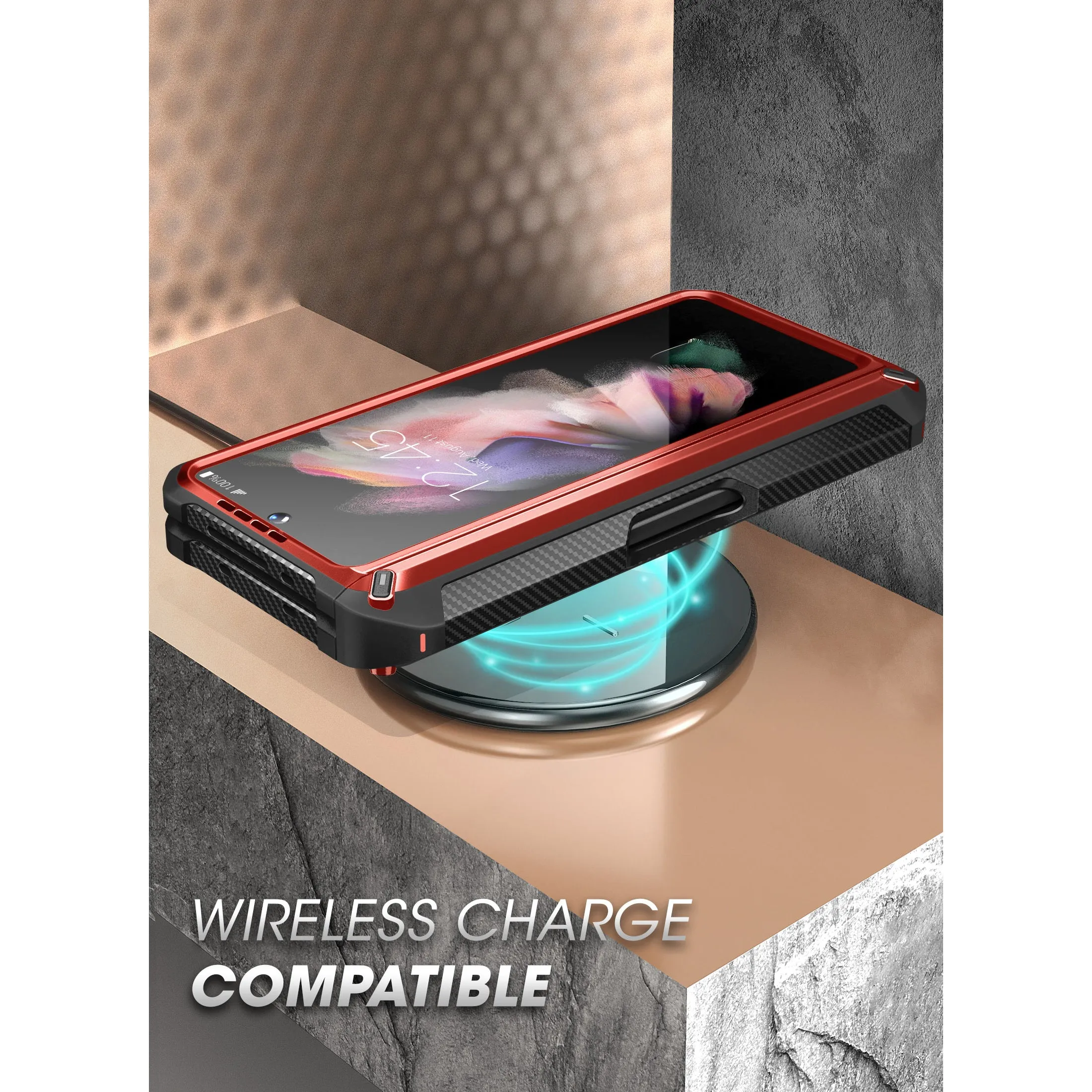 Premium Quality Galaxy Z Fold4 Unicorn Beetle PRO Rugged Case with S-Pen Holder-Metallic Red  Going Fast!